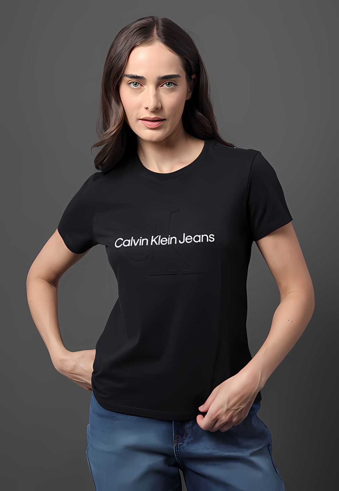 Camiseta Calvin Klein Jeans Logo Relevo Preta