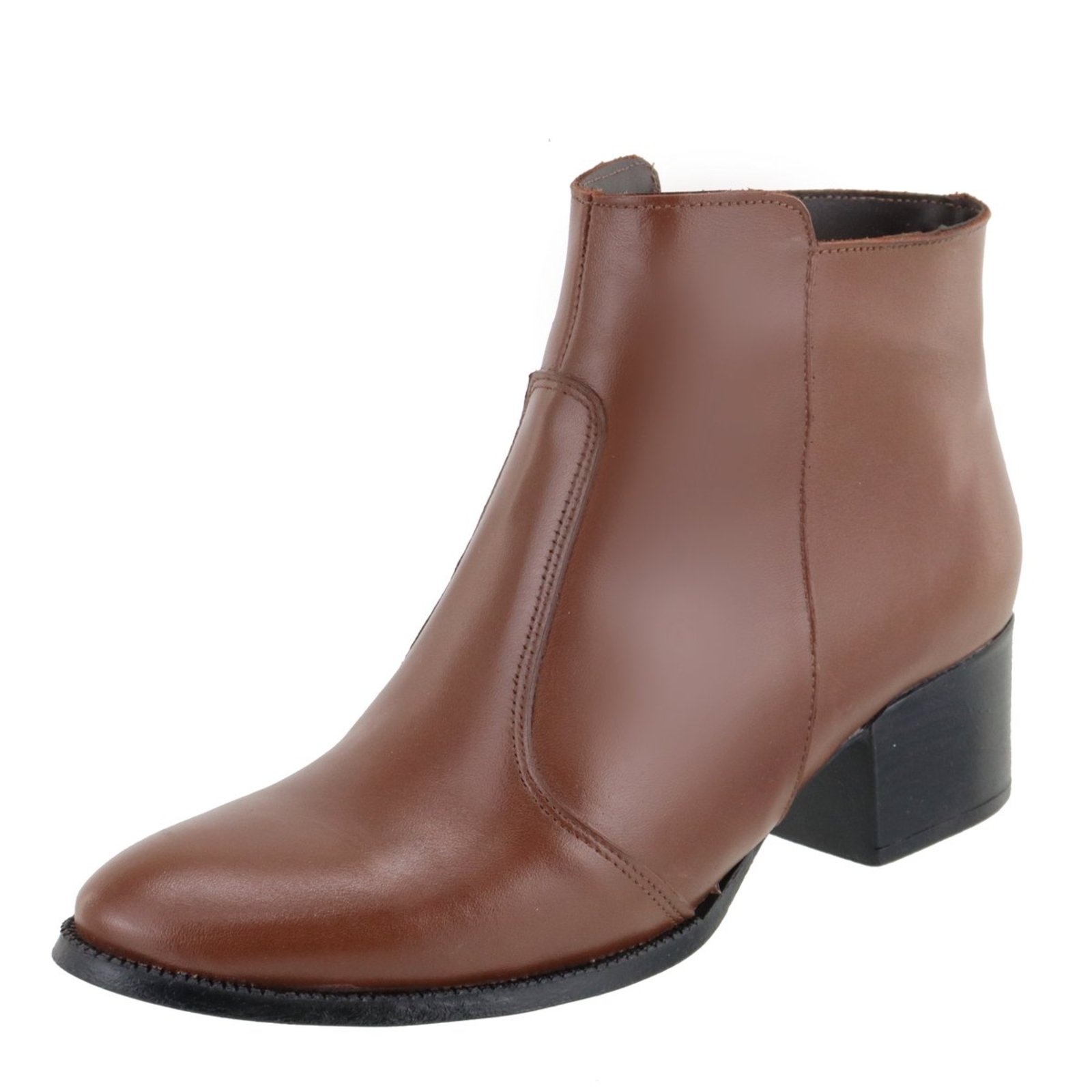 Bota em Couro Feminina Salto Cano Baixo Bico Fino Conhaque Tellini Store