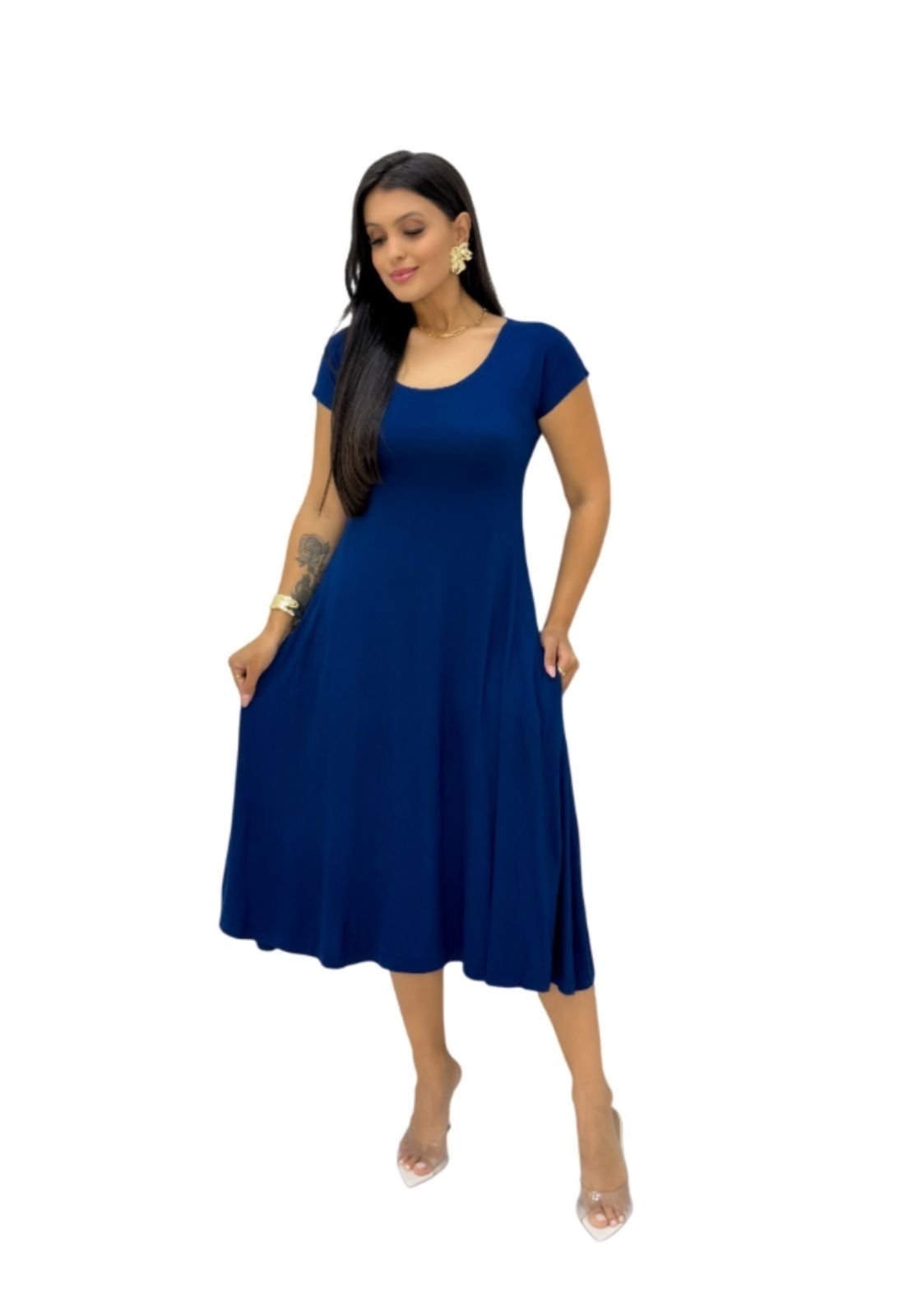 Vestido Viscolycra Maria Paes Azul Midi