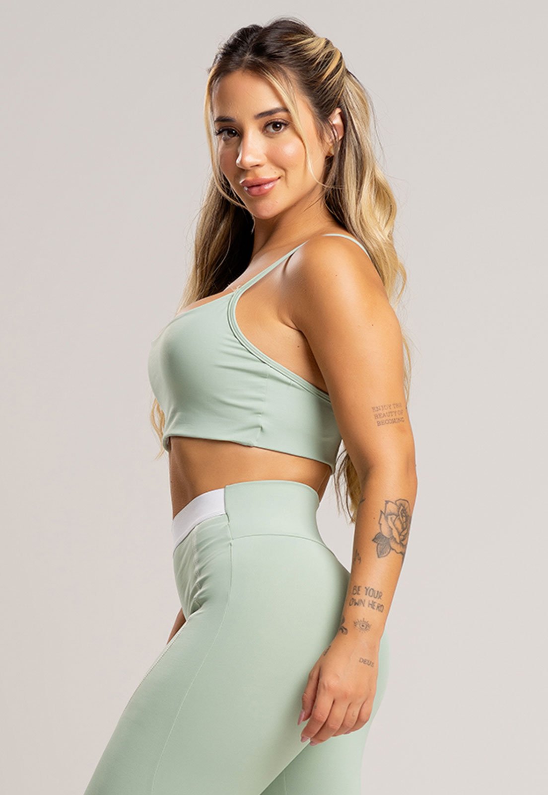 Top Cropped MVB Modas Fitness Alcinha de Regulagem Poliamida Pistache