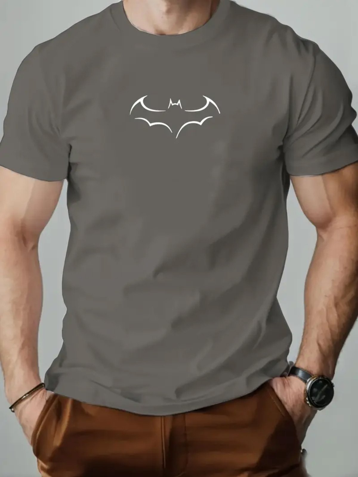 Camiseta Estampada Bat Icon Safira Moda Algodão Cinza Chumbo