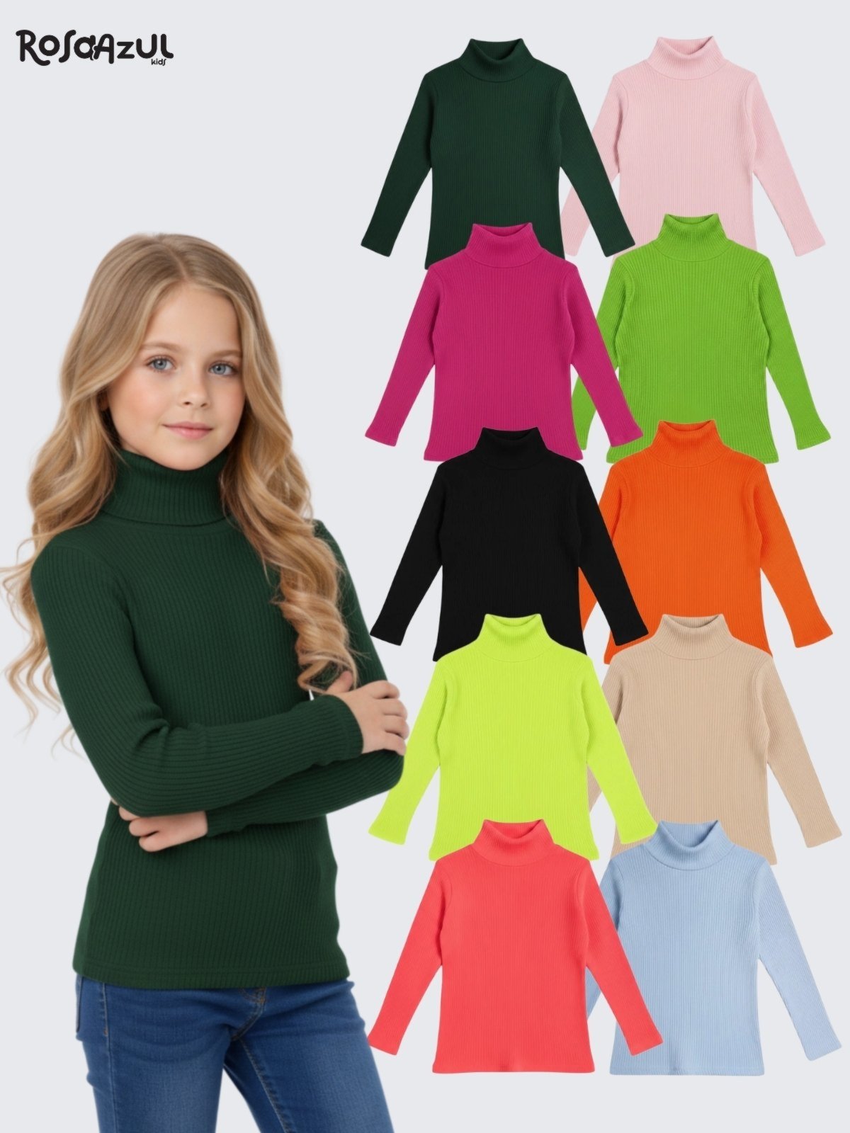 Vista 2 Infantil - Kit 4 Peças Blusa Manga Longa Gola Alta em Ribana ROSA AZUL KIDS multicolorido ROSA AZUL KIDS multicolorido