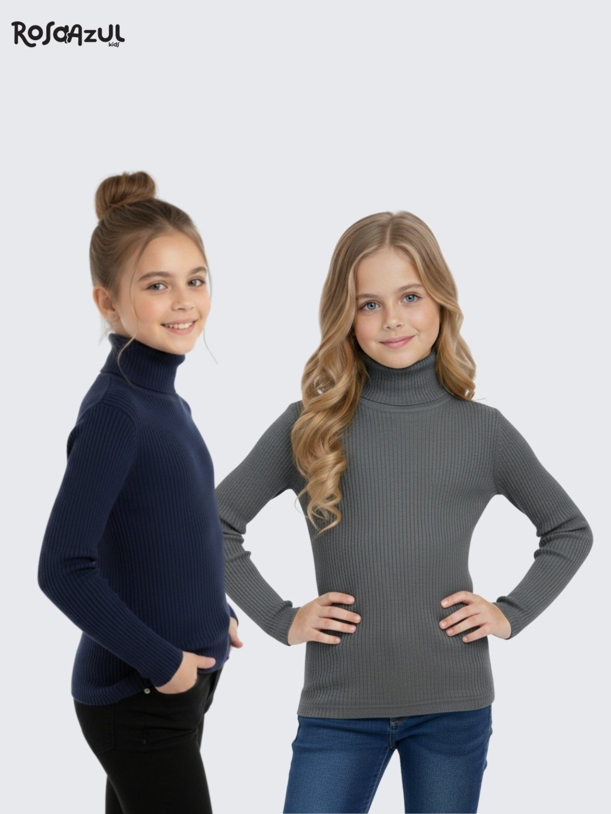 Vista 3 Infantil - Kit 4 Peças Blusa Manga Longa Gola Alta em Ribana ROSA AZUL KIDS multicolorido ROSA AZUL KIDS multicolorido