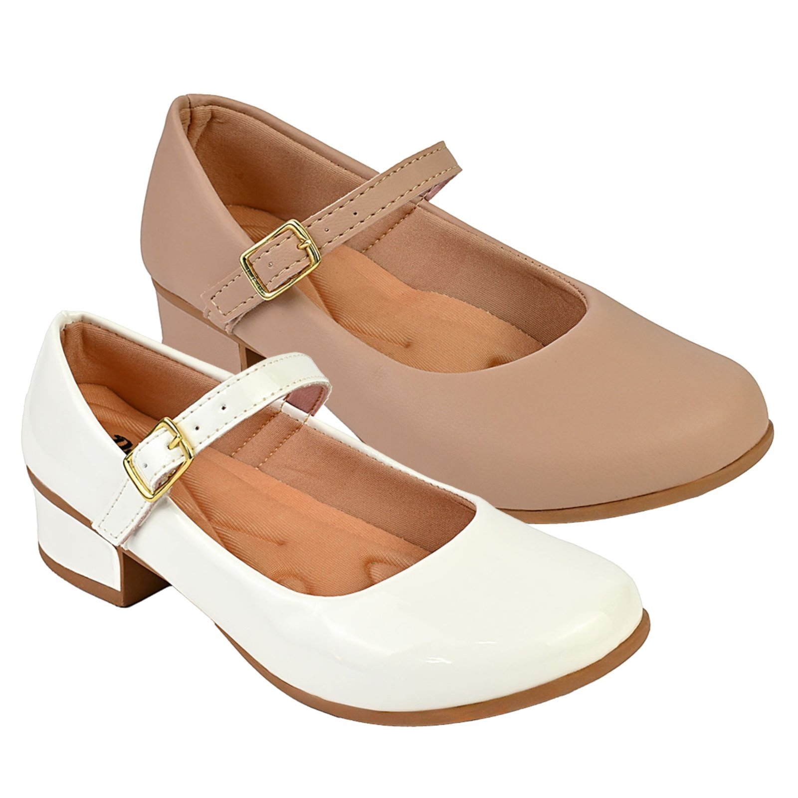 Infantil - Kit Com 2 Pares Sapatilha Feminina De Menina Boneca Do 28 Ao 36 101 - BRANCO E NUDE FOSCO 001