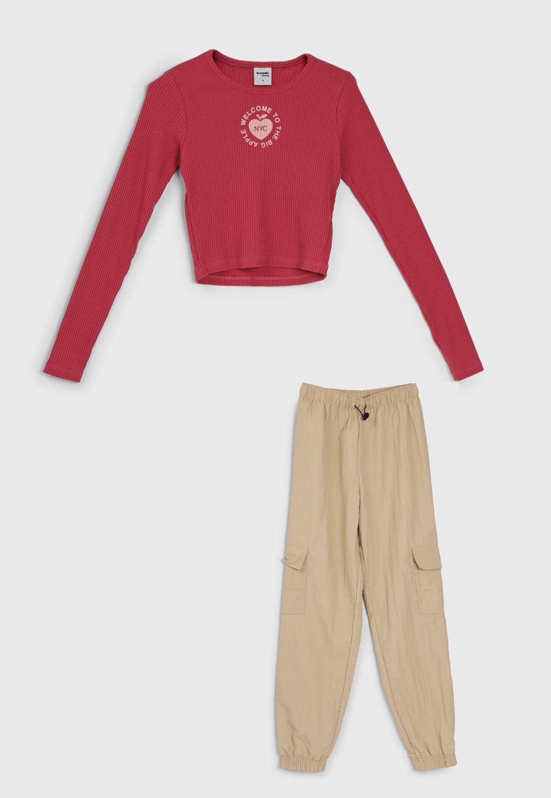 Infantil - Conjunto Longo Brandili Estampa Welcome Rosa e Bege