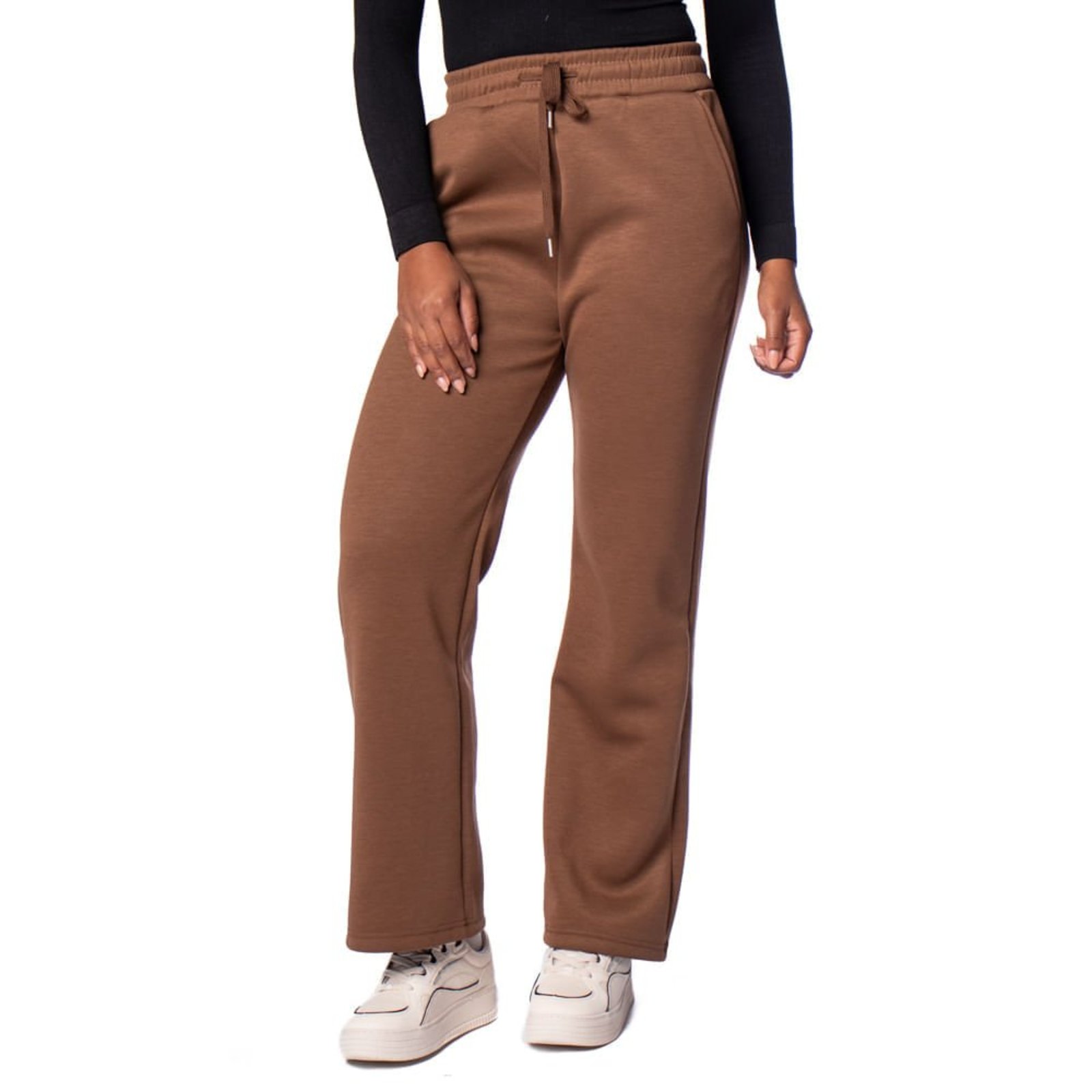 Calça Feminina Facinelli Wide Leg Moletom Marrom