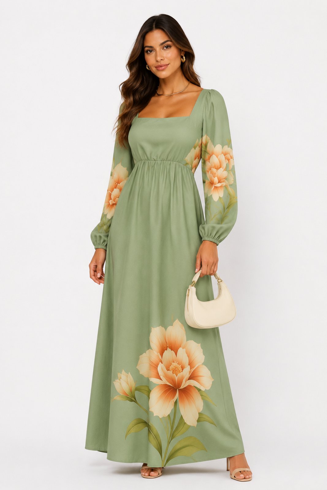 Vestido Longo D Bell Outlet Fashion Floral Verde