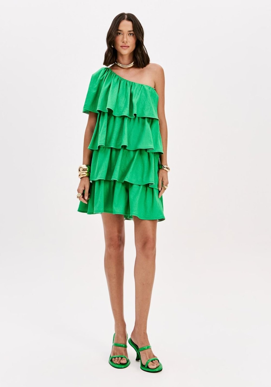 Vestido Curto Ombro Único Com Linho Lança Perfume