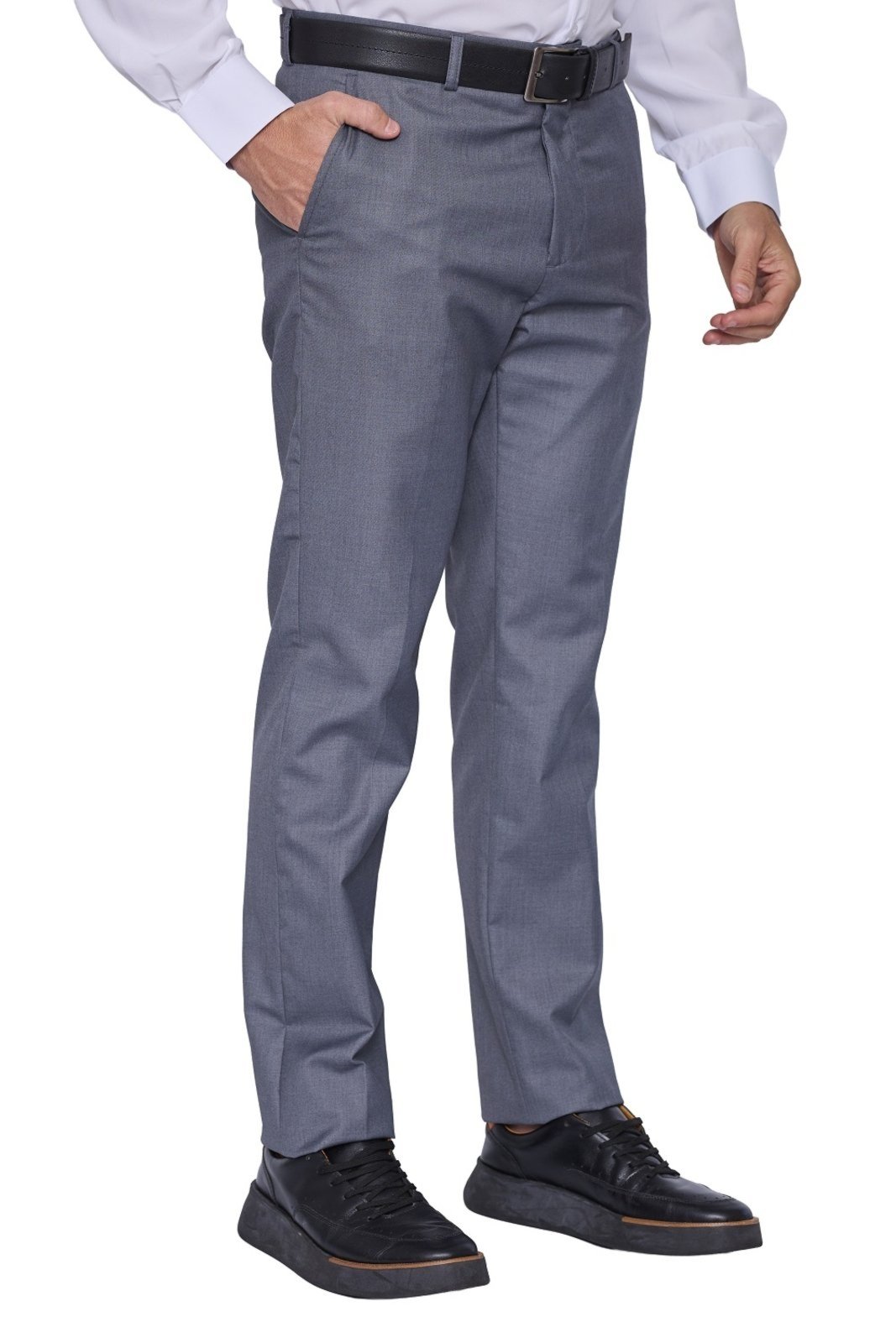 Calça Social Alfaiataria Amil Poliéster/Viscose Linha Premium Luxo Lançamento Chumbo