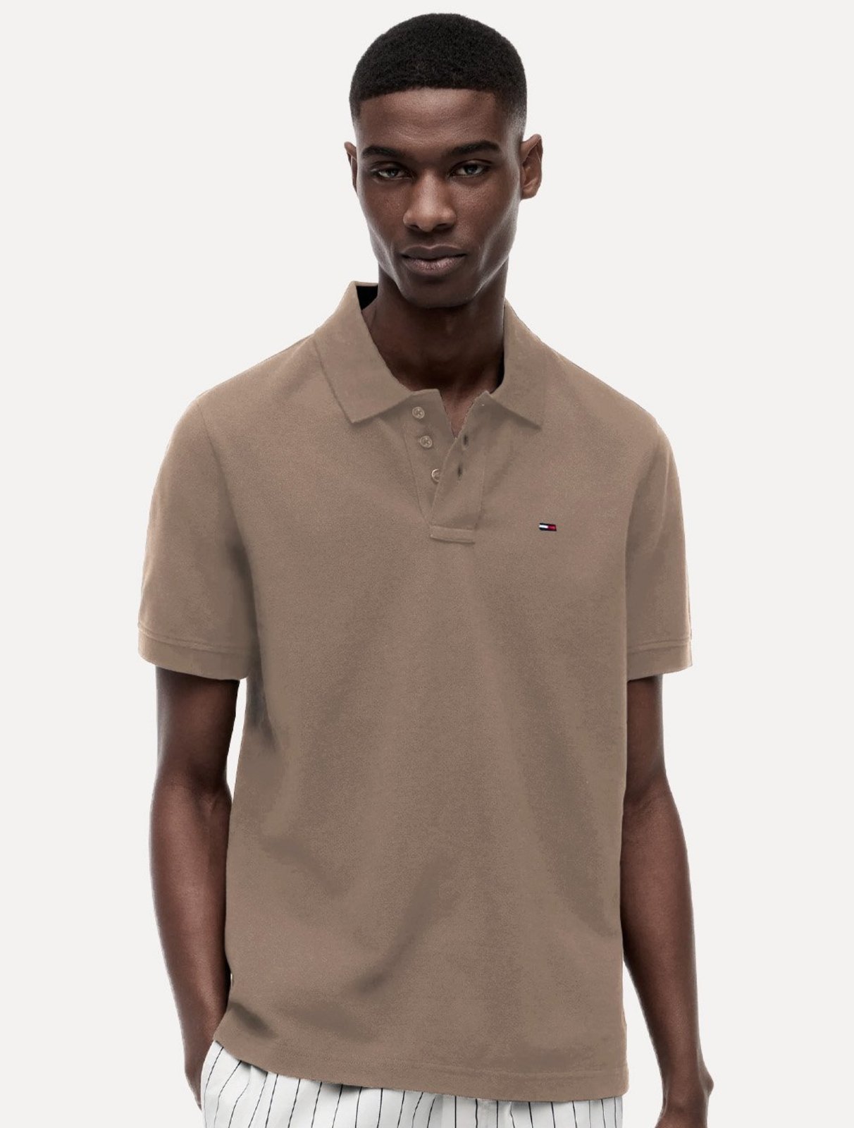 Polo Tommy Hilfiger Masculina Piquet Regular Placket Marrom Médio