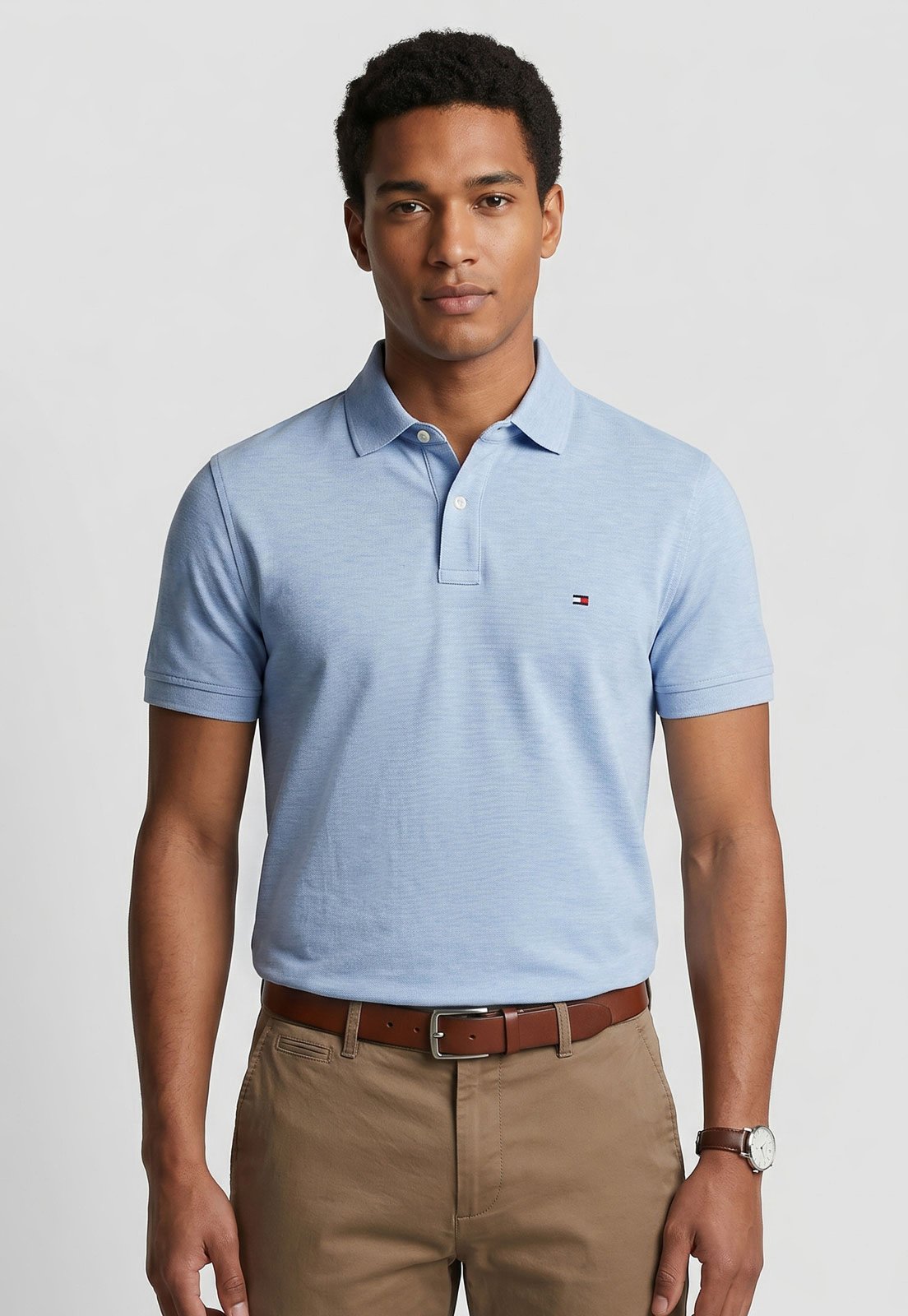Polo Masculina Tommy Hilfiger Logo Azul Claro