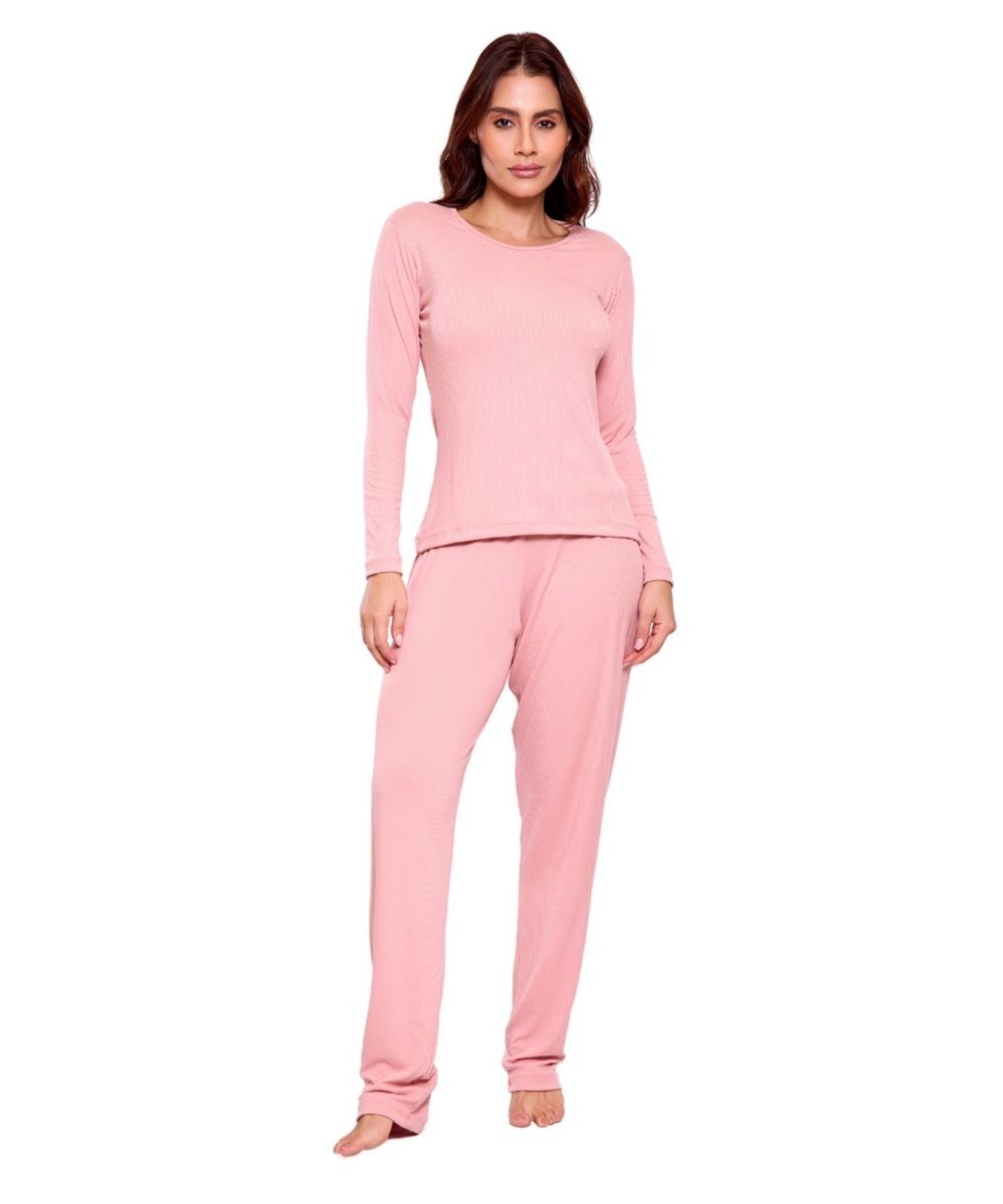 Conjunto de Pijama Frio Inverno ALgodão Liz Feminino Rosa