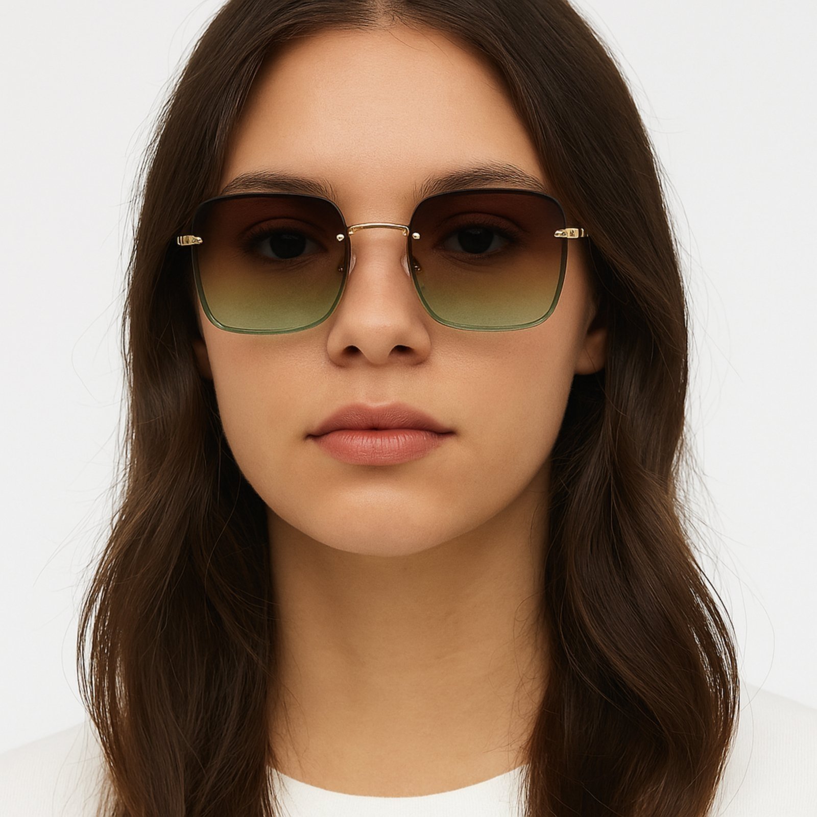 Óculos de Sol Quadrado Dourado com Lente Degradê Verde