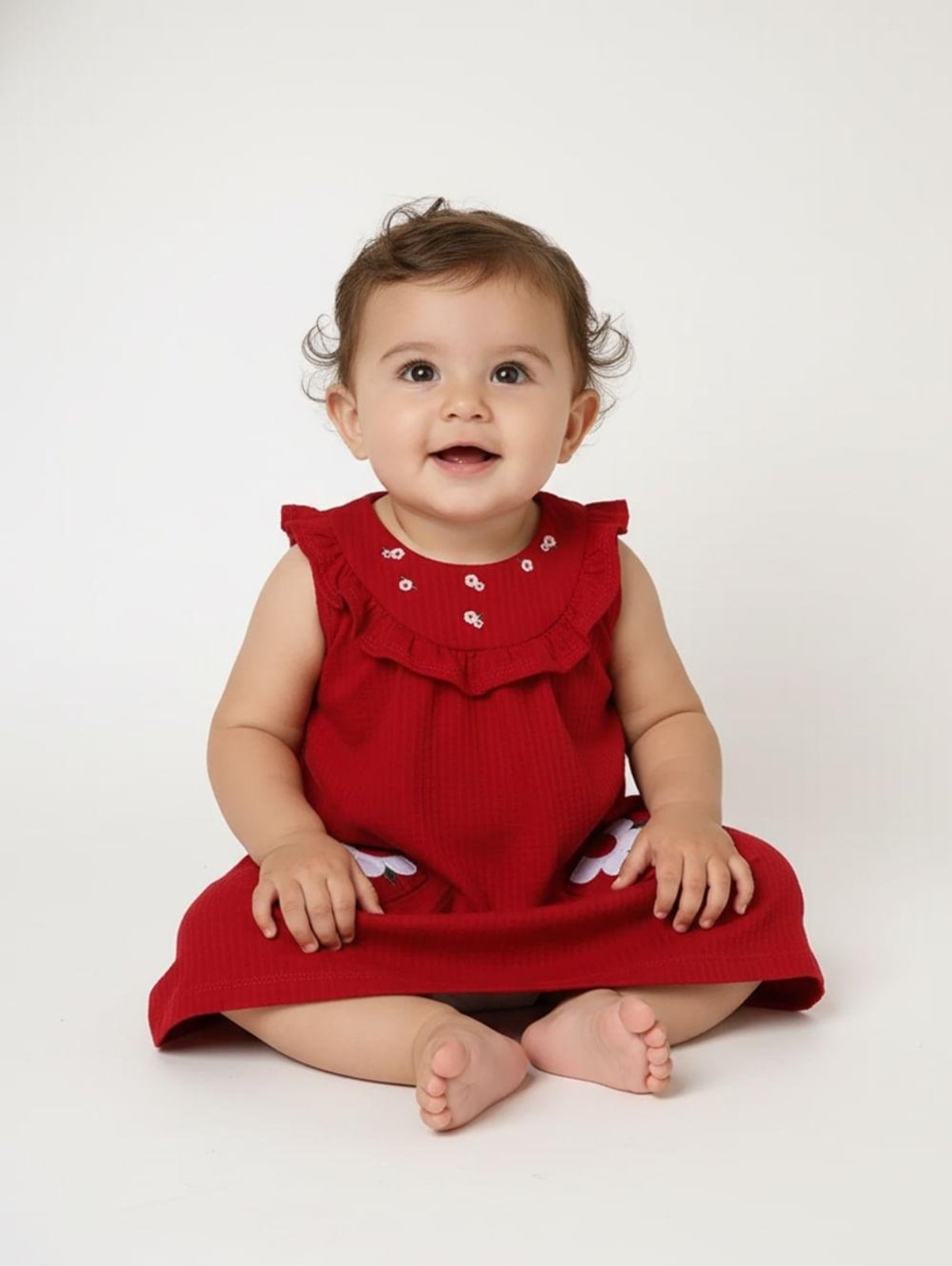 Vestido Malha Waffle Bordado Para - VERMELHO