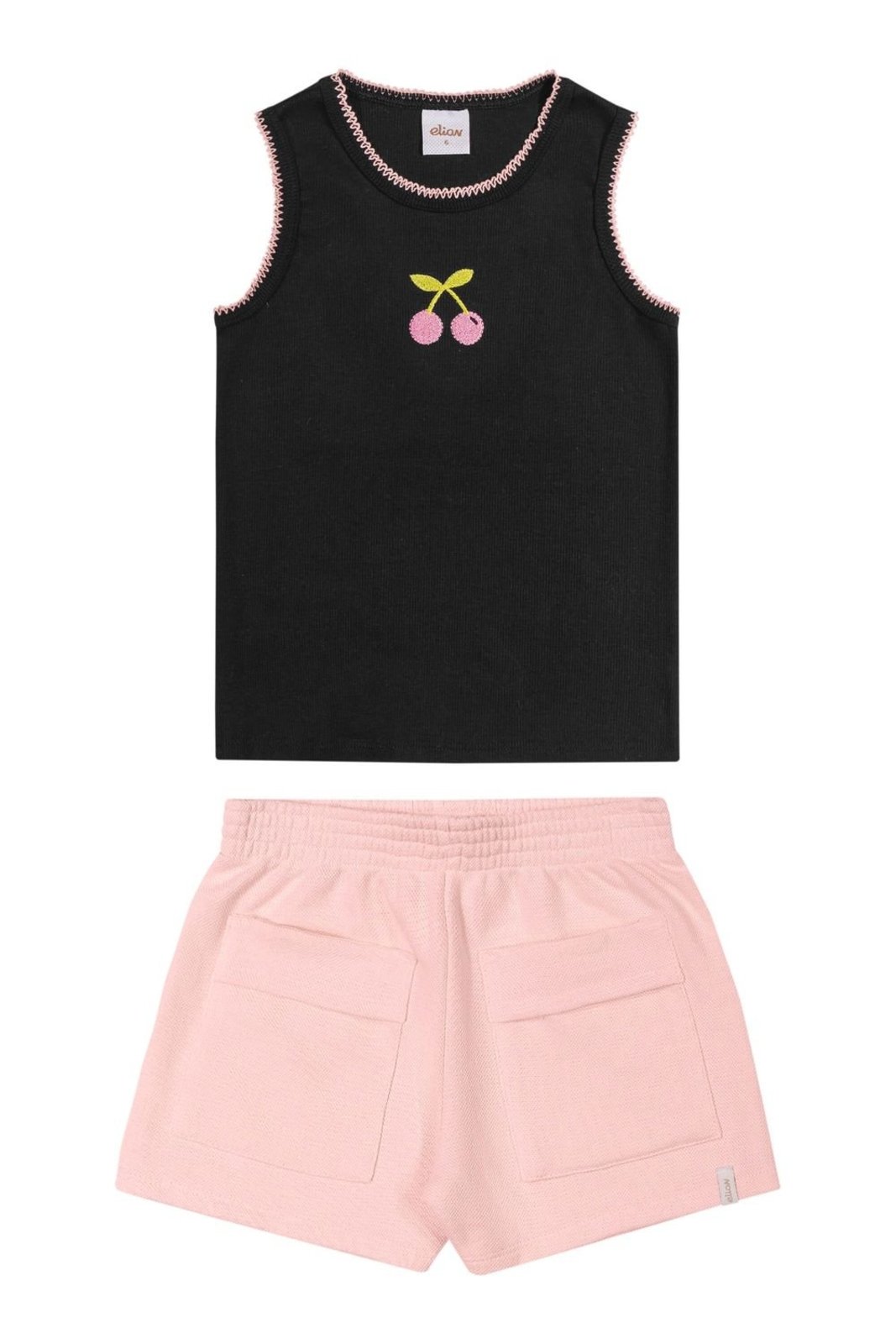 Infantil - Conjunto Menina Bordado Cereja Elian Preto