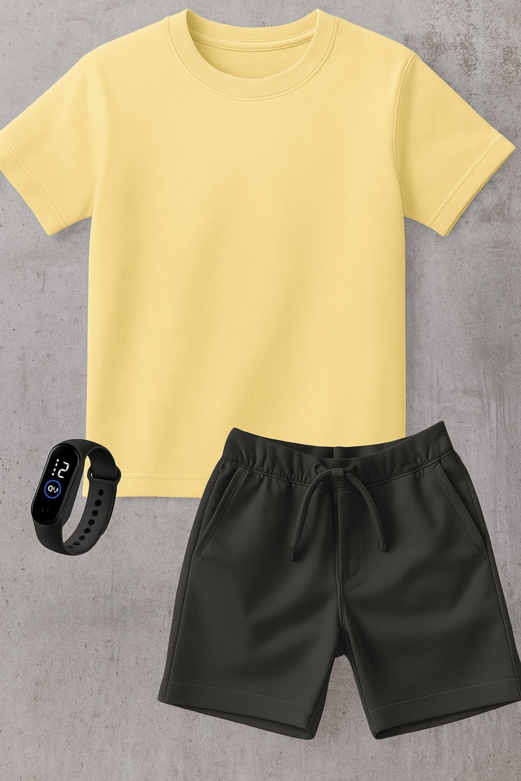 Infantil - Kit Camiseta menino Urbania Algodão Bege e Short Bermuda menina preto Conjunto black promoção oferta + brinde relogio
