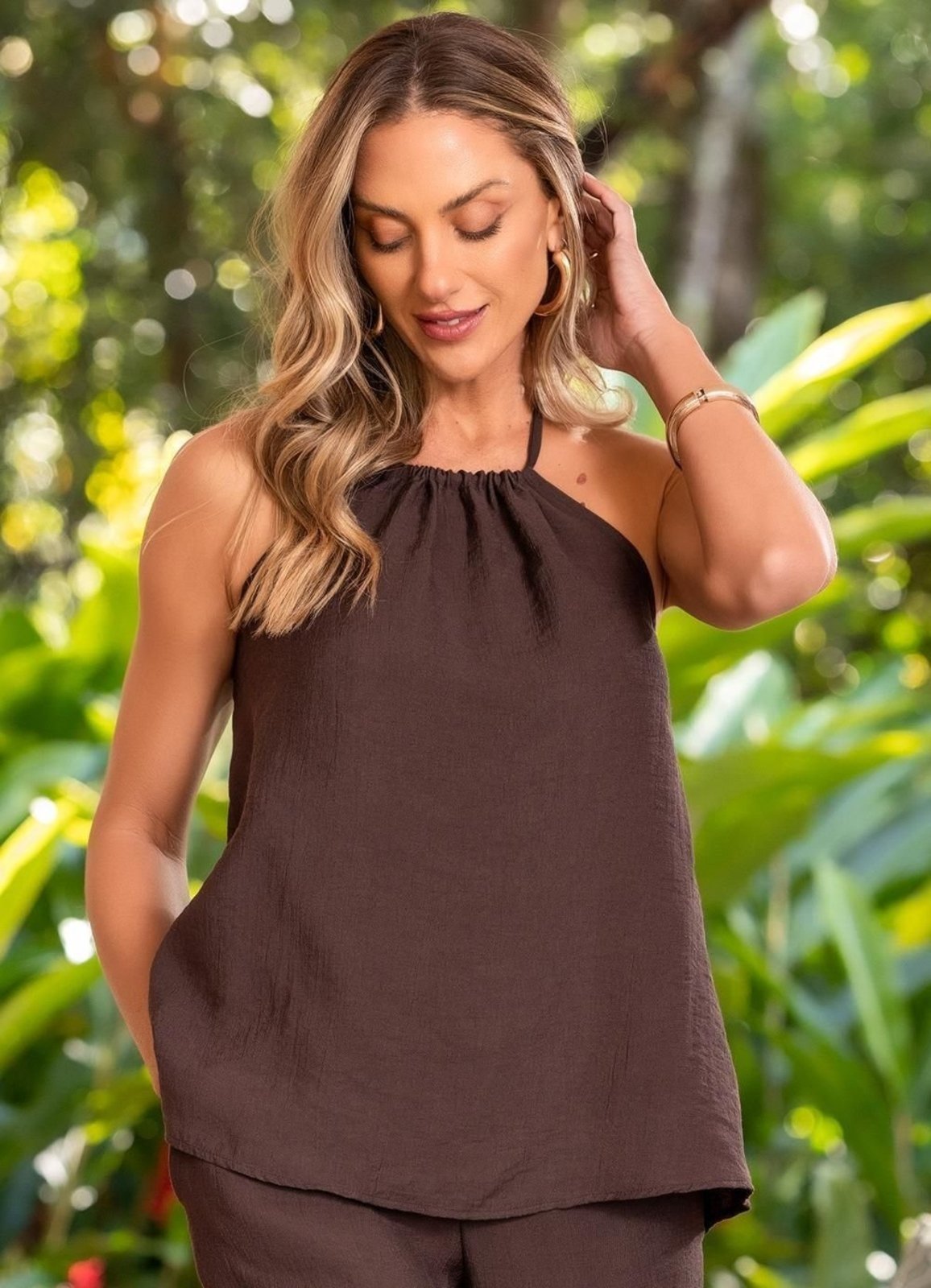Vista 2 Blusa Em Viscose Plana Sarjada Quintess marrom Quintess marrom