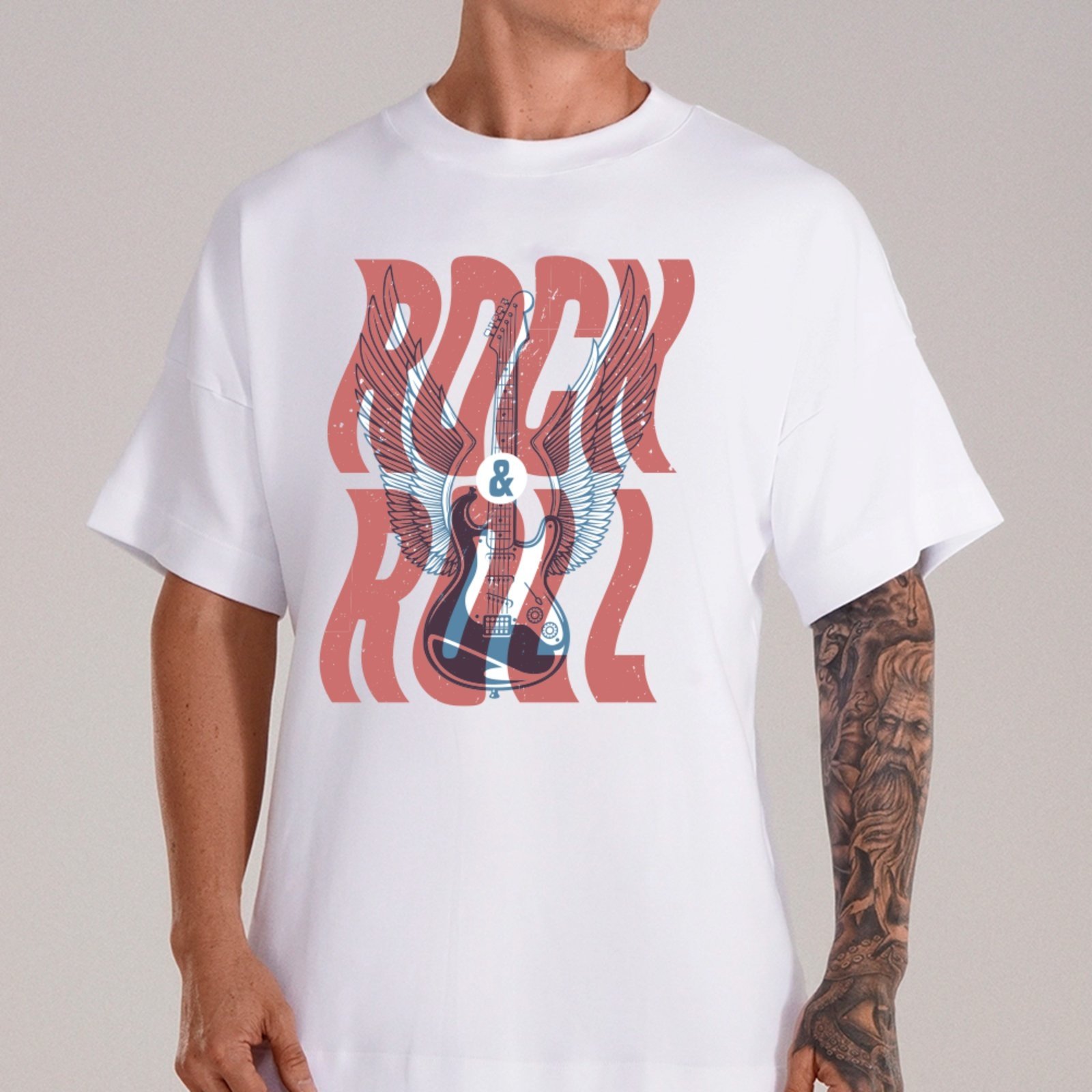 Camiseta Ousy Streetwear Rock and Roll Urban Wave Oversized Unissex Branco