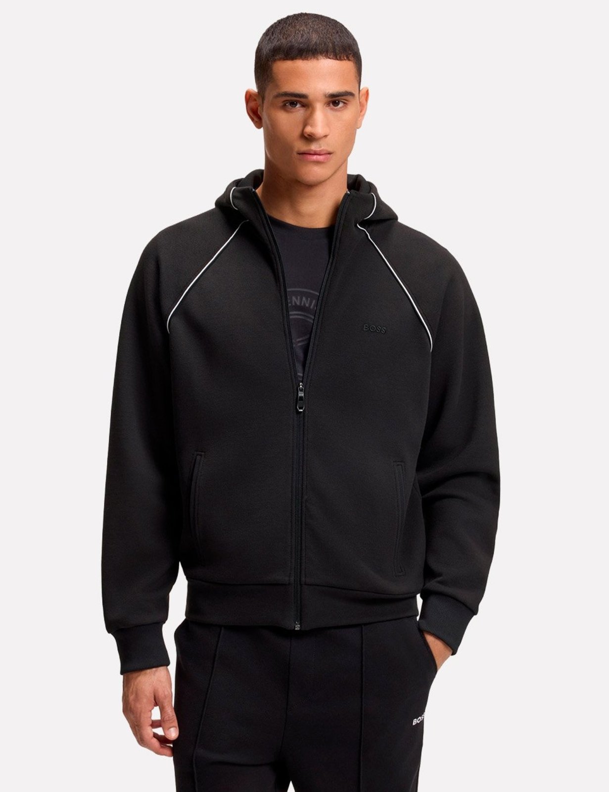 Jaqueta Hugo Boss Masculina Moletom Regular Stretch SW_Join Saggy Preta