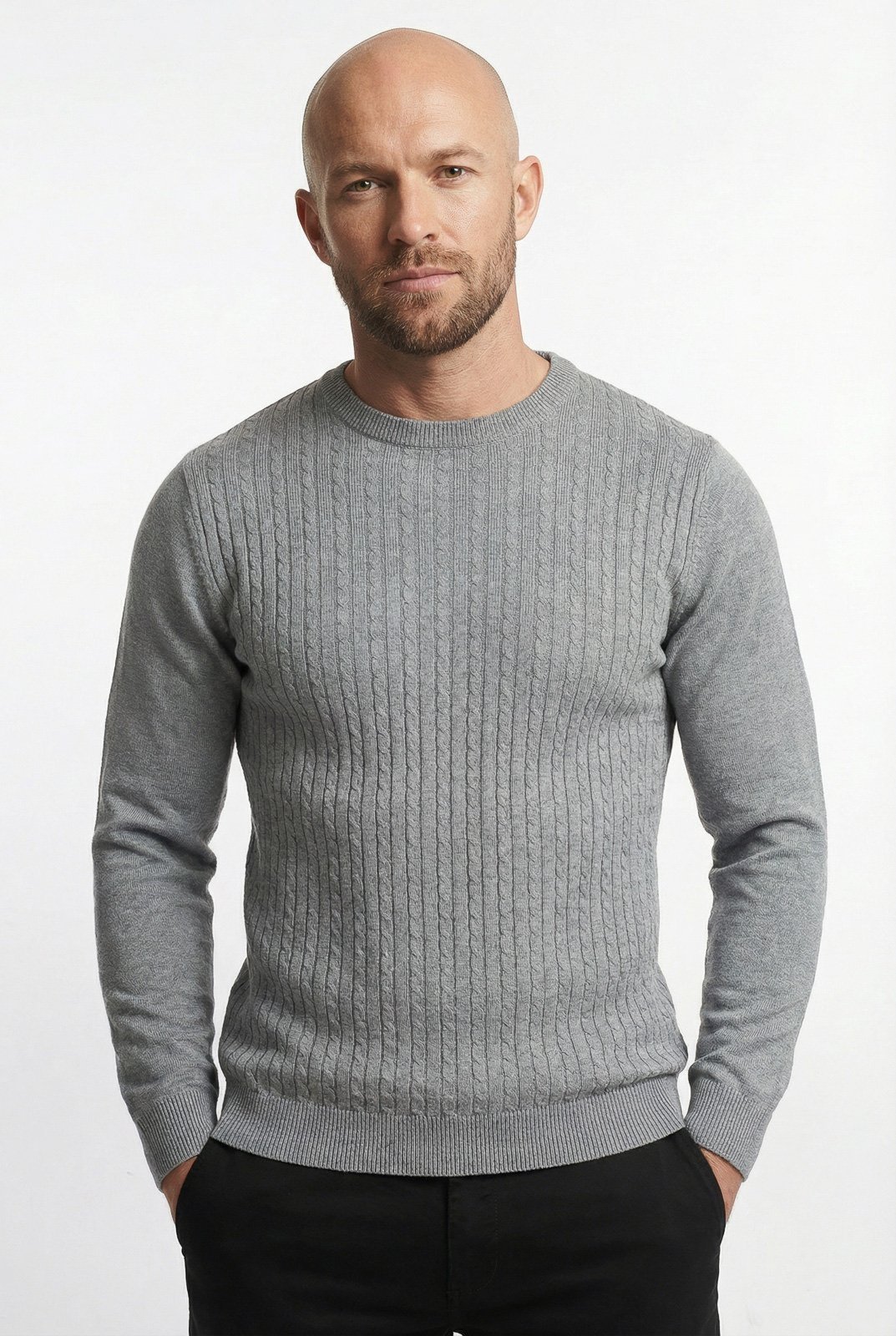 Blusa de malha masculina gola redonda 90184 - Cinza