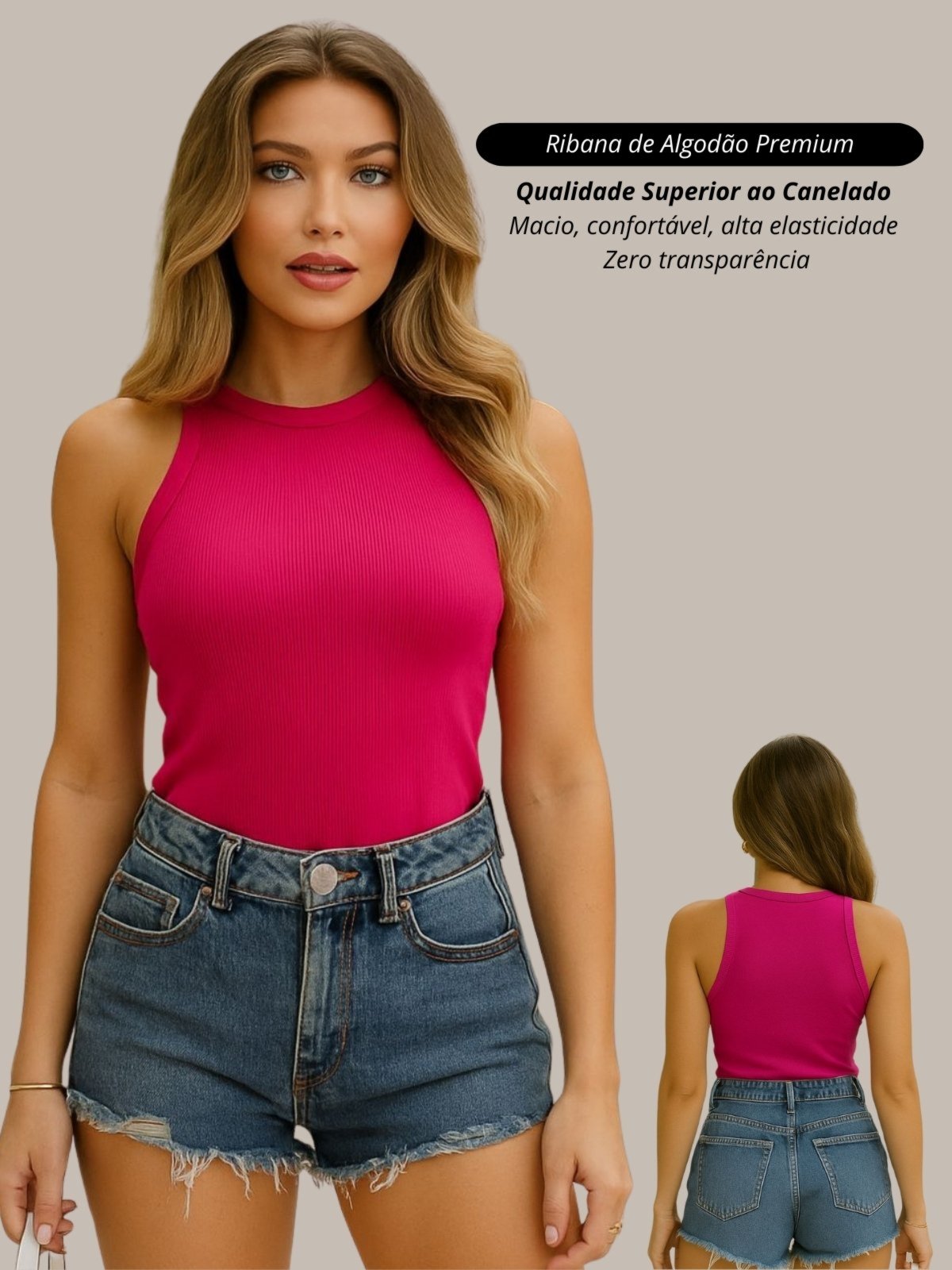 Blusa Feminina Regata Pink Sem Manga Casual Básica Simples Verão Ribana Algodão Premium