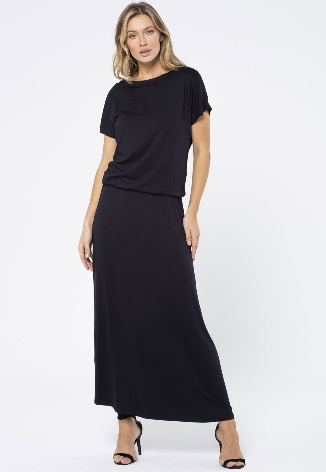 Vestido Longo Amazonia Vital Morcego Malha Preto