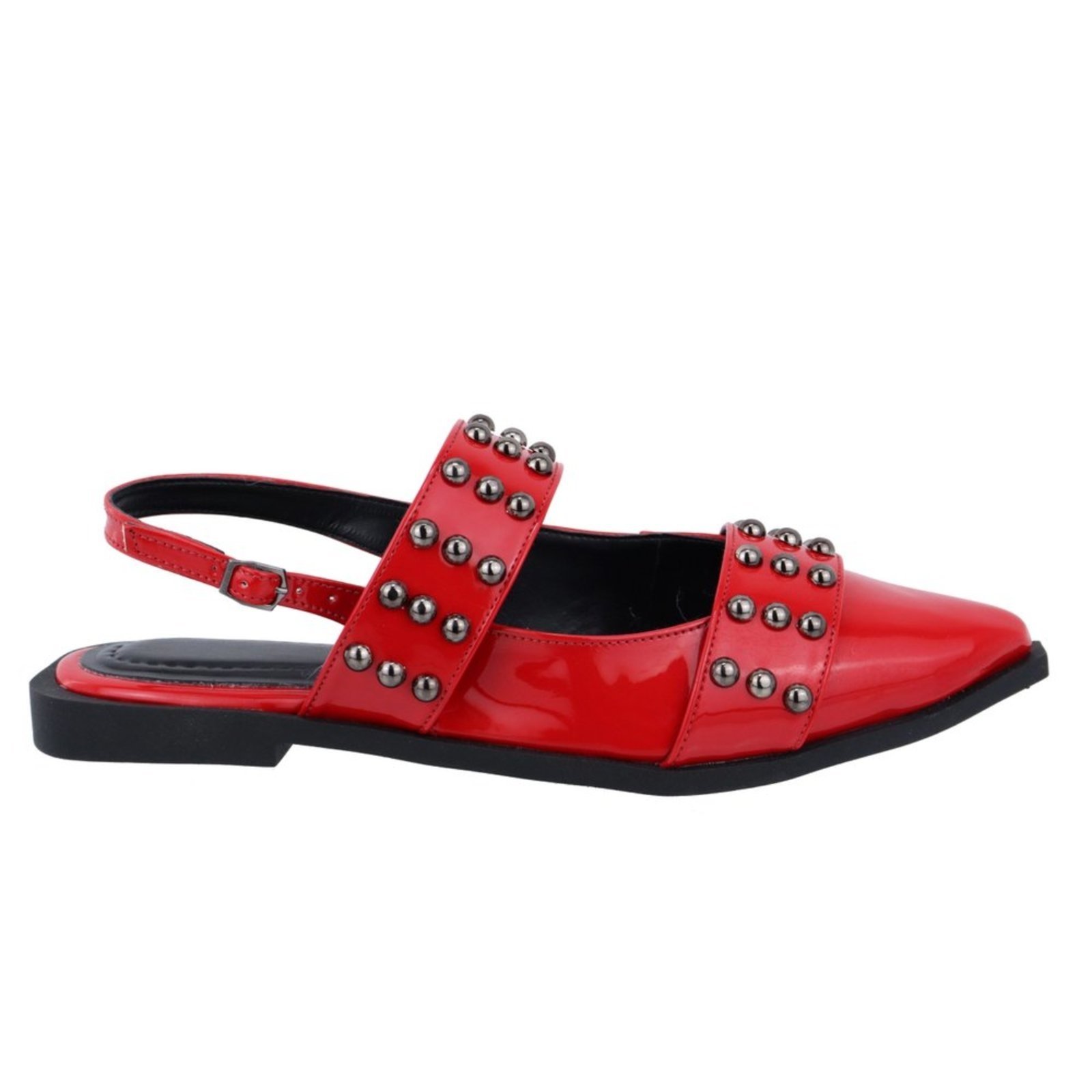 Vista 3 Sapatilha Slingback Rasteira Feminina Detalhe Bolas Onix 184202 Vermelha vermelho vermelho