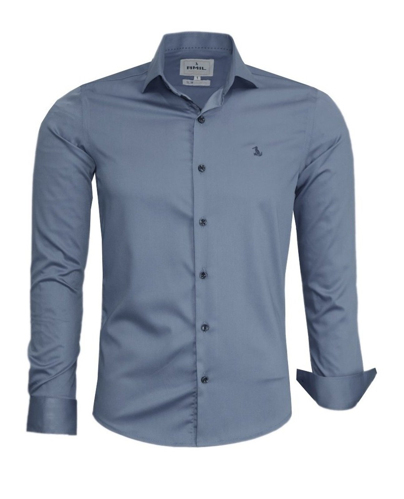 Camisa Social Amil Slim Bond Viscose de Bambu Com Elastano Macia Manga Longa Luxo Chumbo