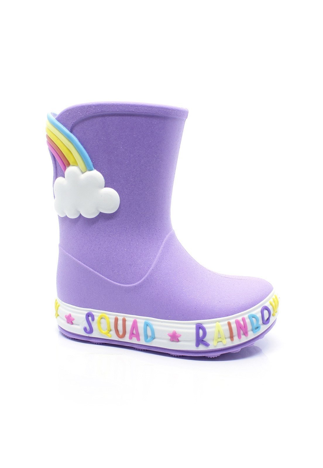Infantil - Galocha Bota Plugt Menina Nuvem Arco Iris Glitter Lilás