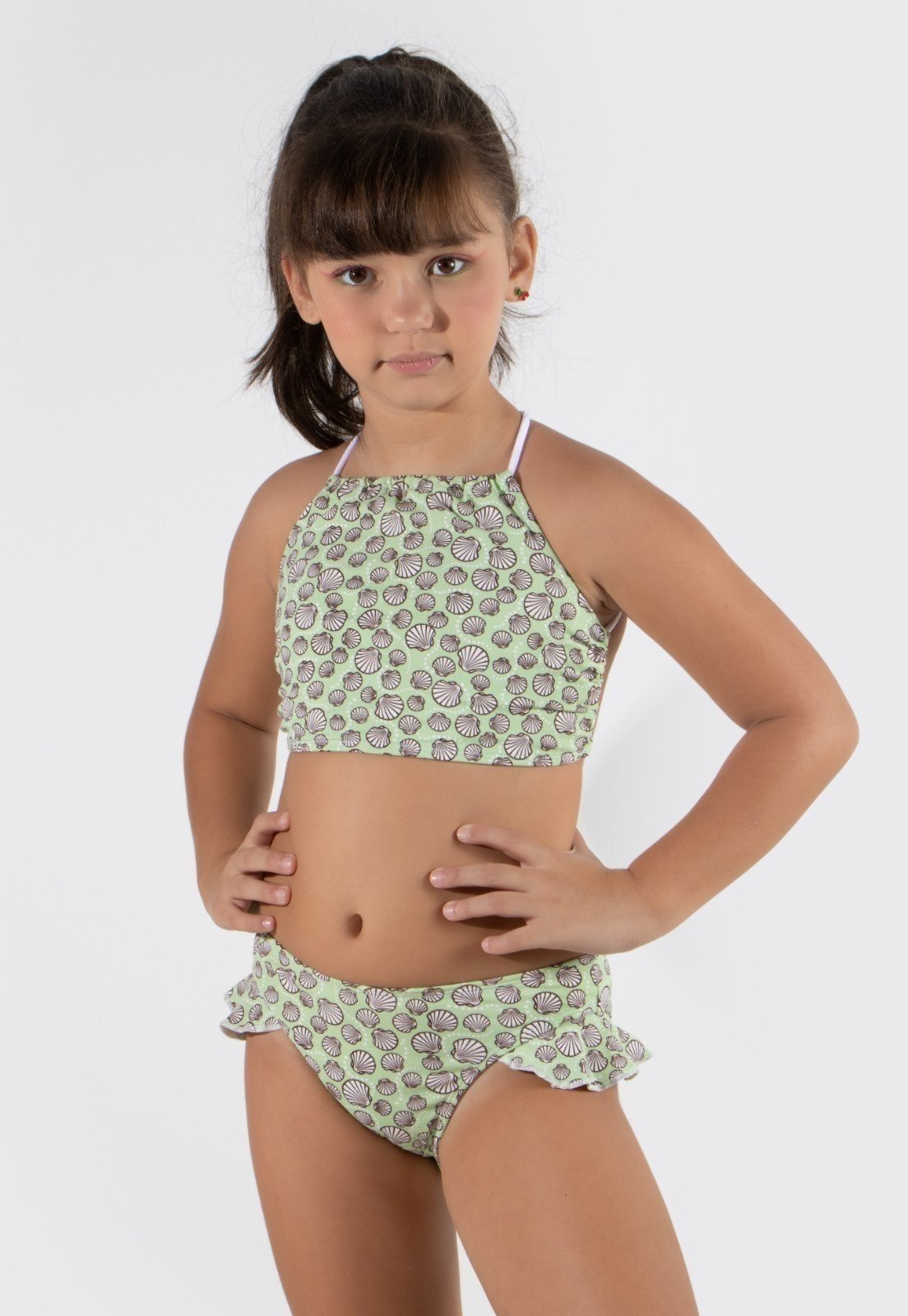 Biquíni Serra e Mar Modas Moda Praia Verão Cropped Estampado Verde Claro