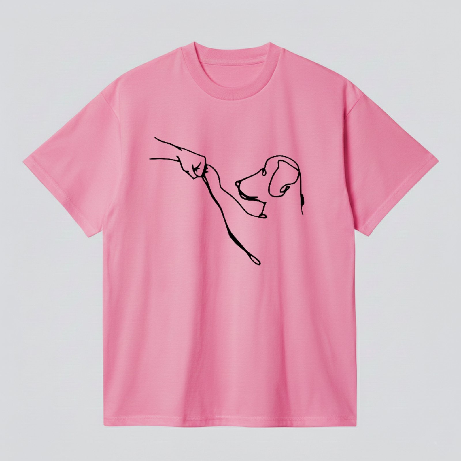 Camiseta Básica Amor Por Cachorros Line Art Unissex Rosa