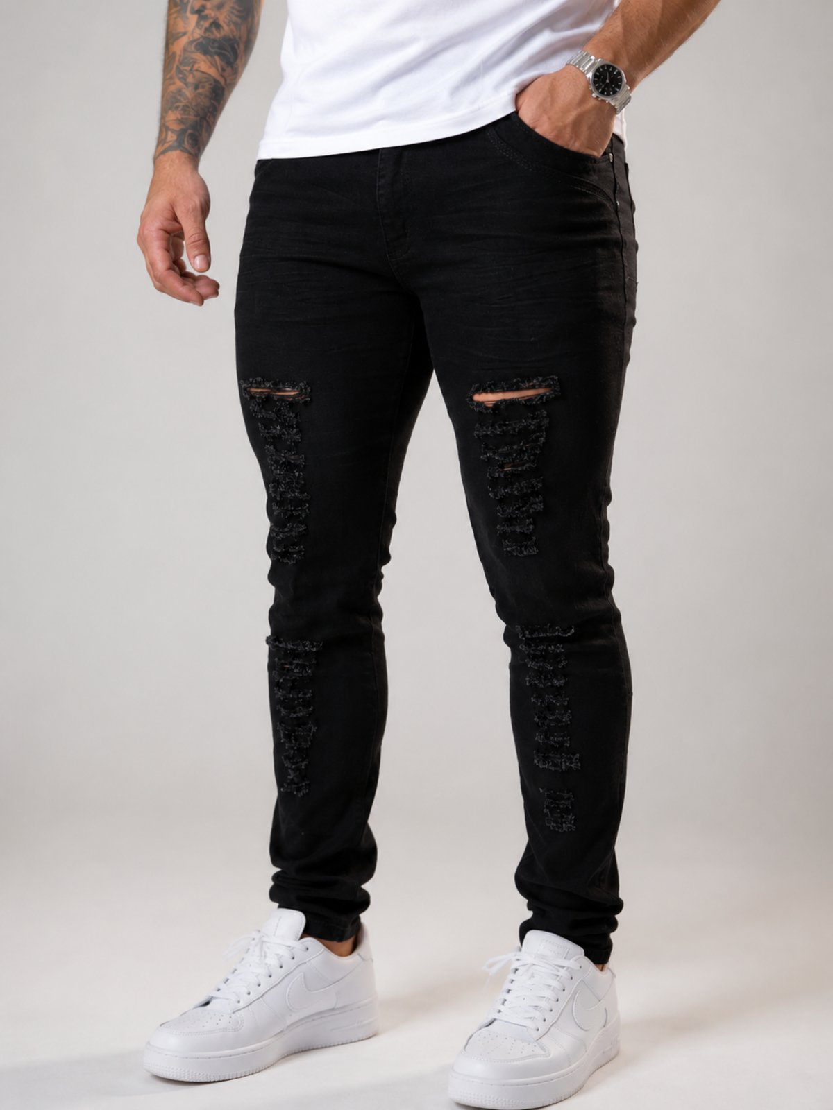 Calça Jeans Skinny Destroyed Yellow Jeans Preta Masculina Premium Caimento Perfeito Conforto Extremo