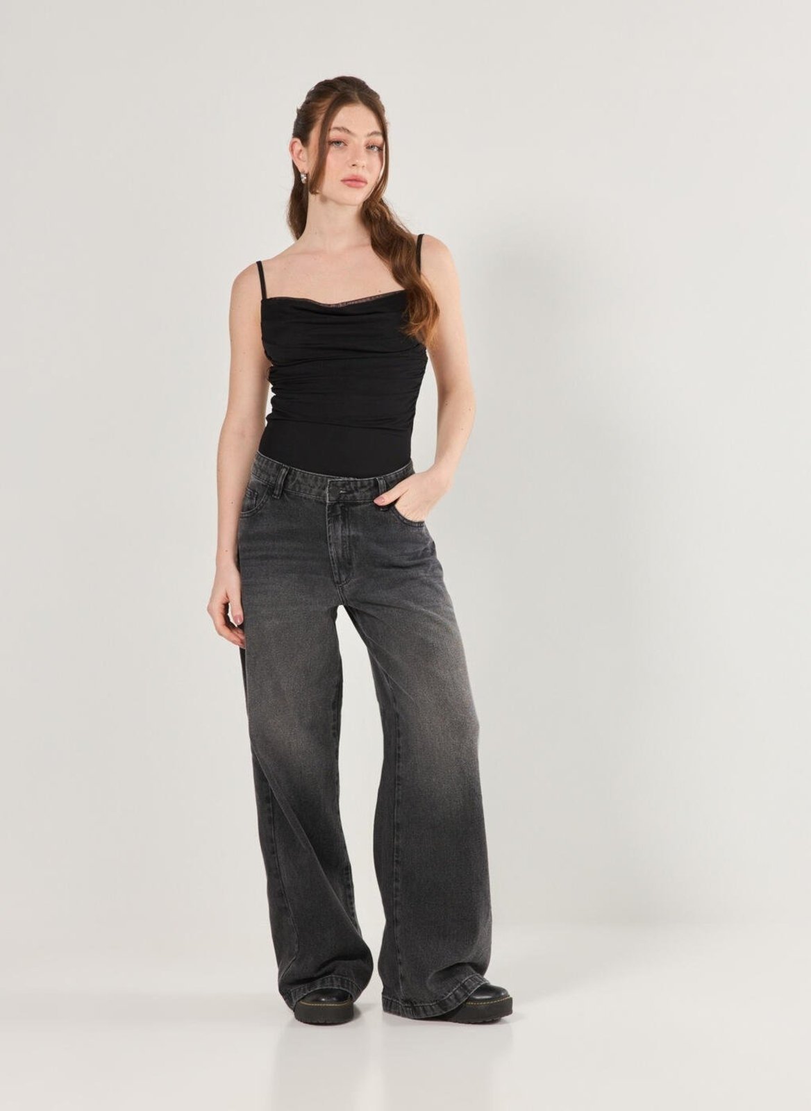 Vista 2 Calça Wide Leg Jeans De Cintura Baixa Youcom preto Youcom preto