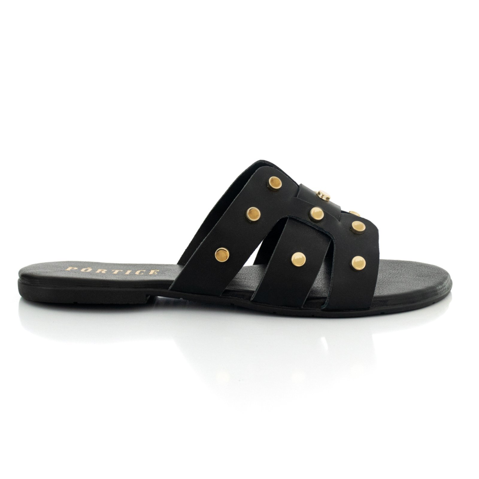 Sandália Feminina Rasteirinha Flat Flatform Rasteira Enfeite Metal Preto