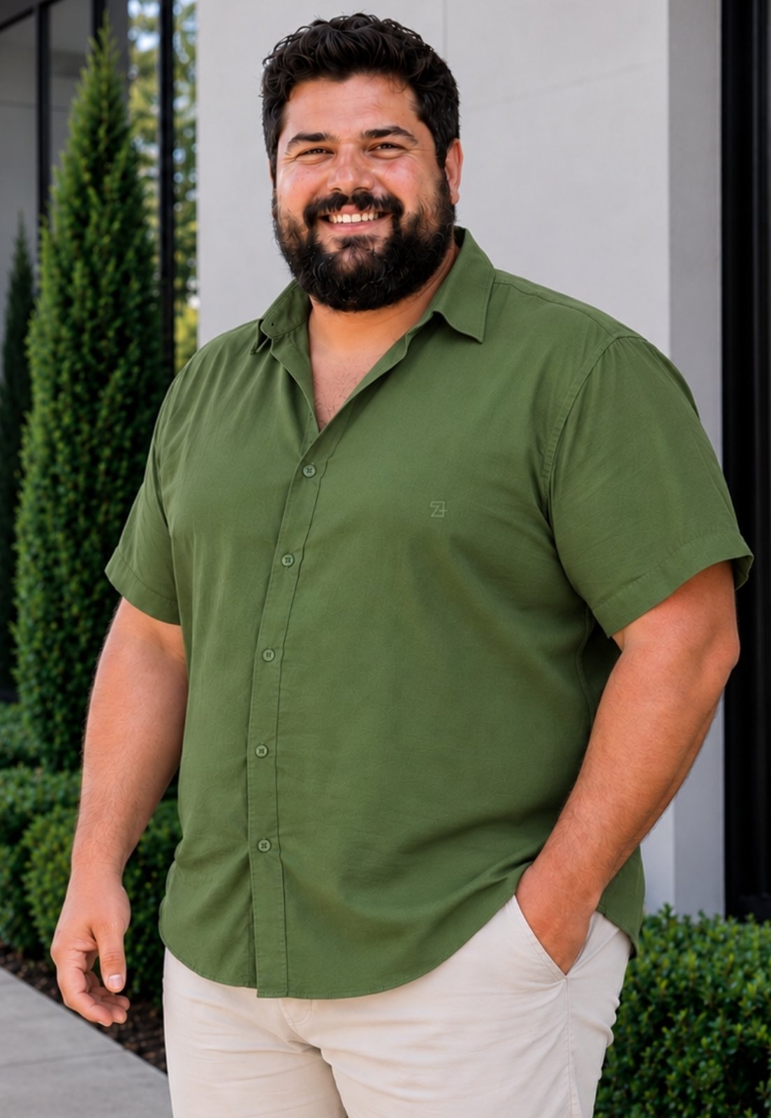 Camisa Social Masculina Plus Size Manga Curta Daze Modas Verde