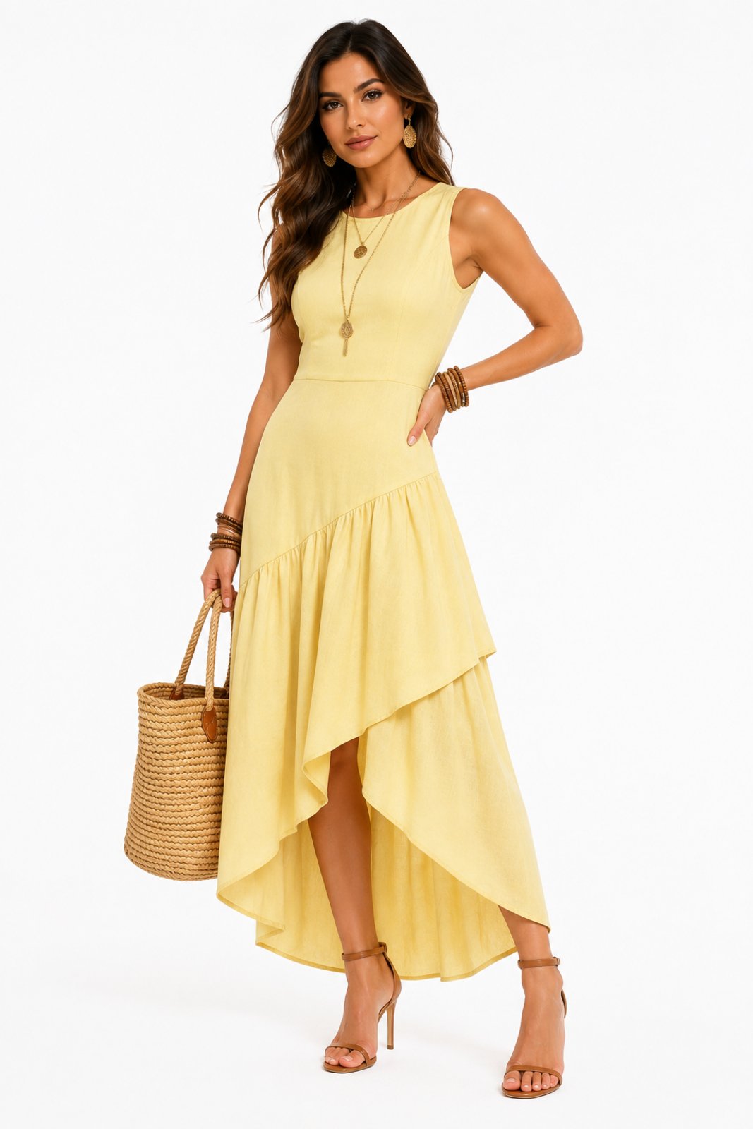 Vestido Midi D Bell Outlet Fashion Assimétrico Sensorial Amarelo Manteiga