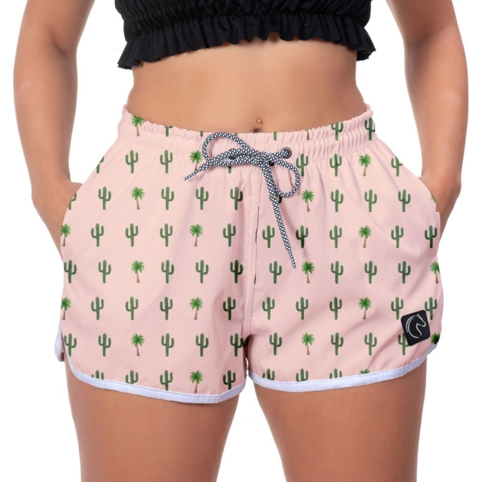 Short Feminino W2 Premium com Elástico e Cordão Ajustável Bolsos Laterais e Secagem Rápida Casual Praia ou Academia Cacto Rosa