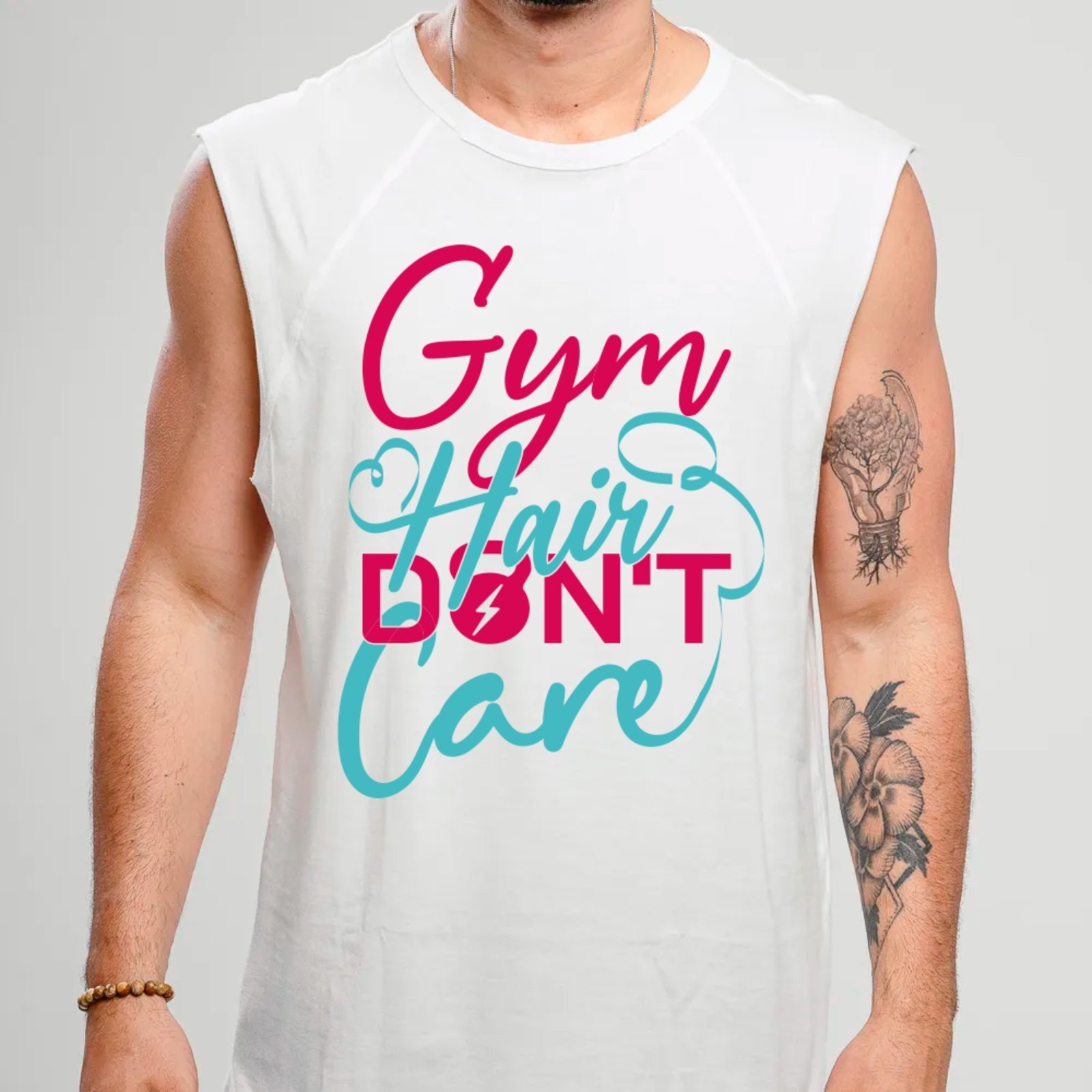 Camiseta Regata Machão Ousy Gym Hair Don’t Care Academia Oversized Masculina Branco
