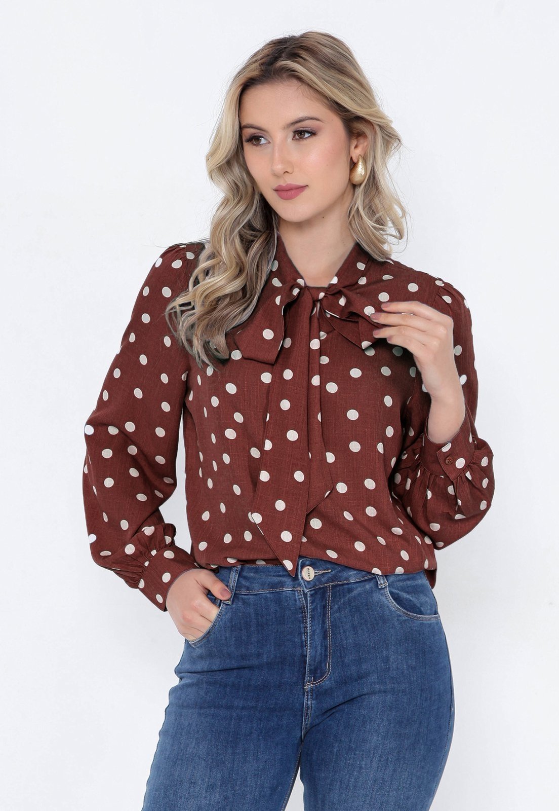 Blusa Intens Manga Longa Viscolinho Laço Vinho