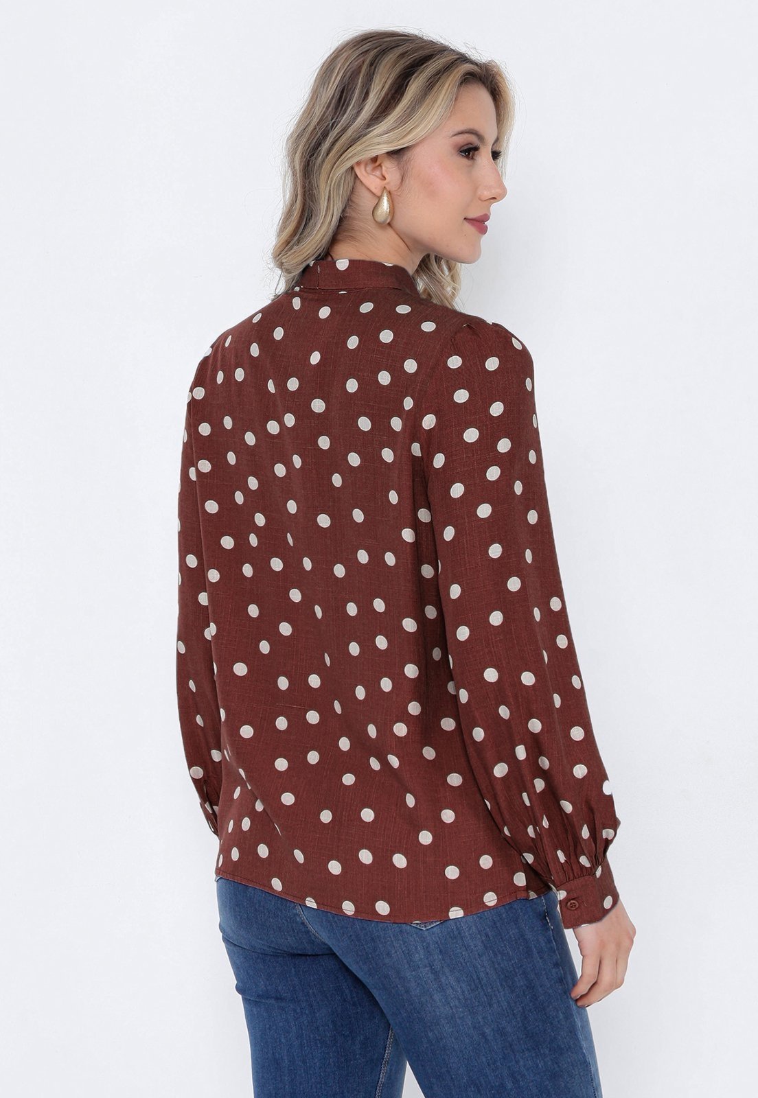 Vista 3 Blusa Intens Manga Longa Viscolinho Laço vinho Intens vinho