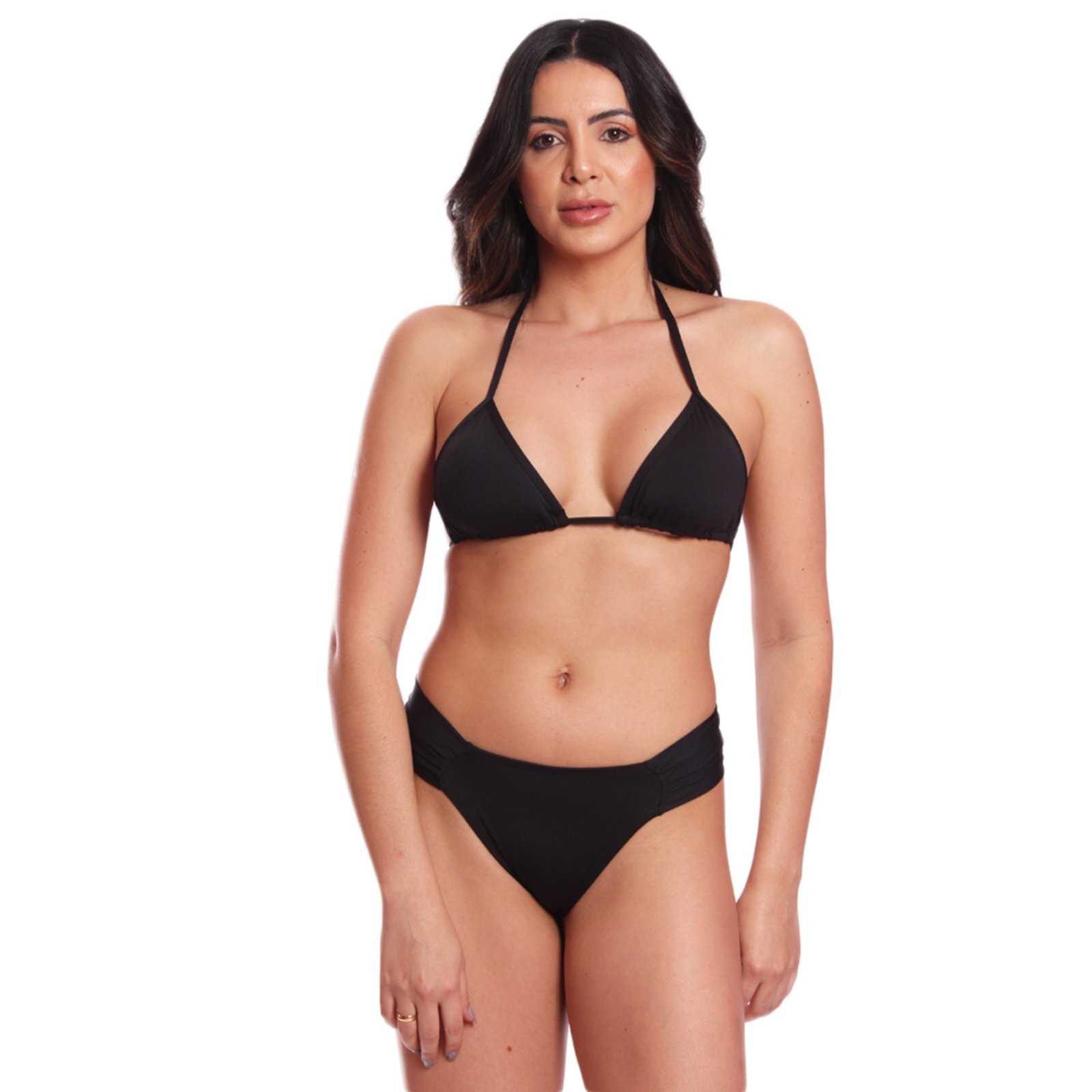 Conjunto Biquíni Feminino Cortininha Com Calcinha Tanga FMF Preto