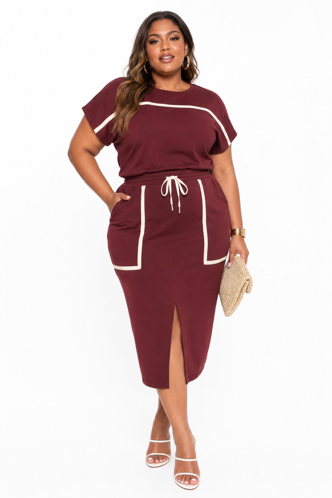 Conjunto Feminino Midi Plus D Bell Outlet Fashion Bordô