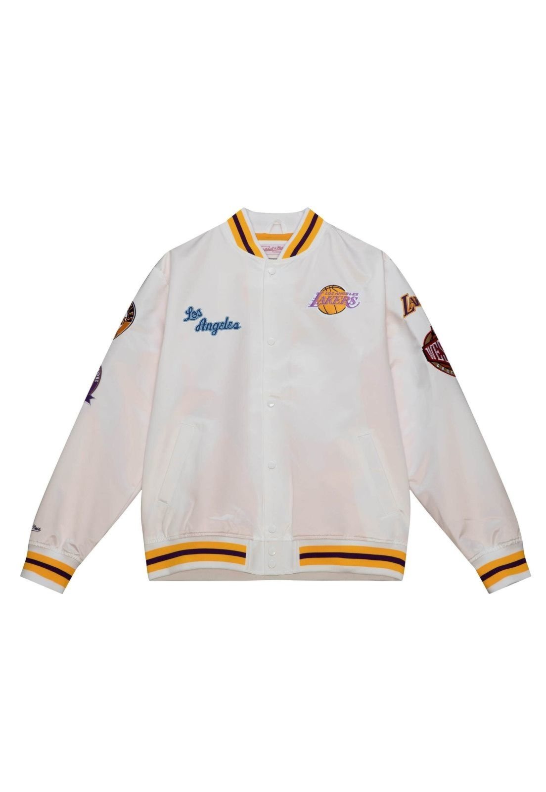 Jaqueta Mitchell & Ness City Collection Lightweight Satin Los Angeles Lakers Branca