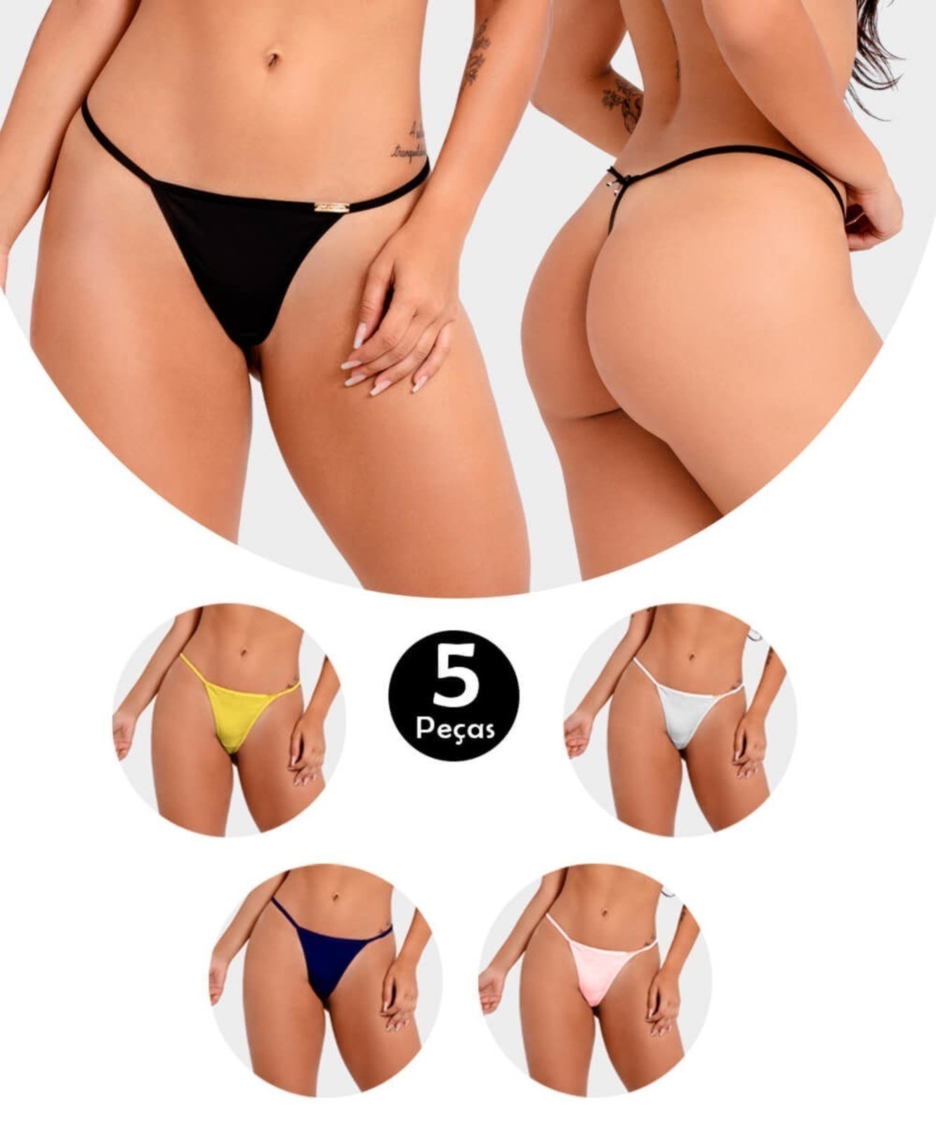 Kit 5 Calcinha IMI Lingerie Tanga Fio Dental Em Microfibra Giuliana Sortidas Multicolorido