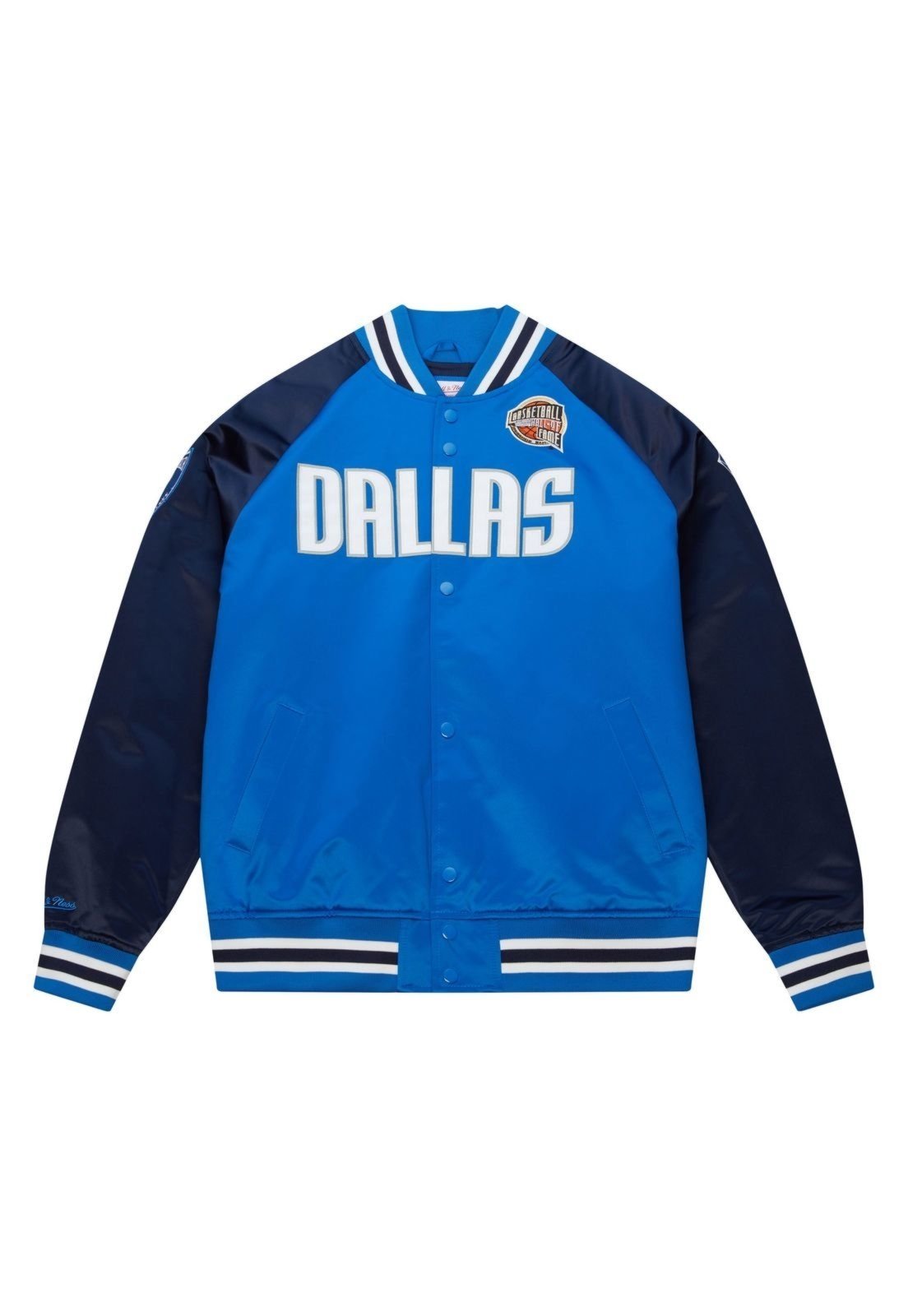 Jaqueta Mitchell & Ness HOF N&N Satin Jacket Dallas Mavericks Dirk Nowitzki Azul Royal