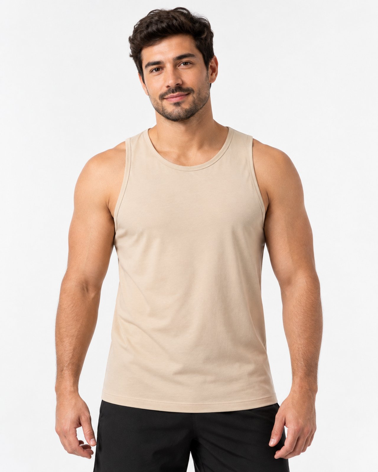Regata Básica Masculina Lisa Slim Fitness Academia - Bege