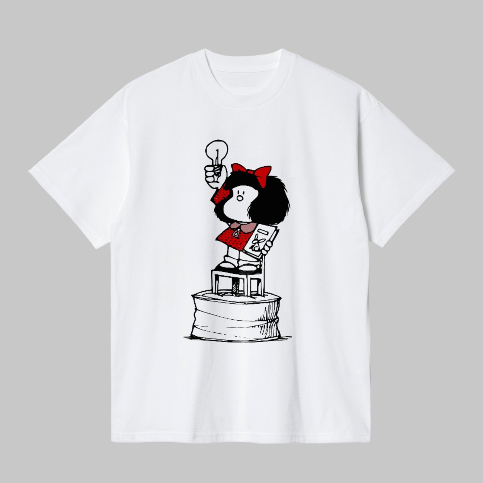 Camiseta Básica Reflexão Inteligente Cultural Mafalda HQ Clássica Unissex Branco