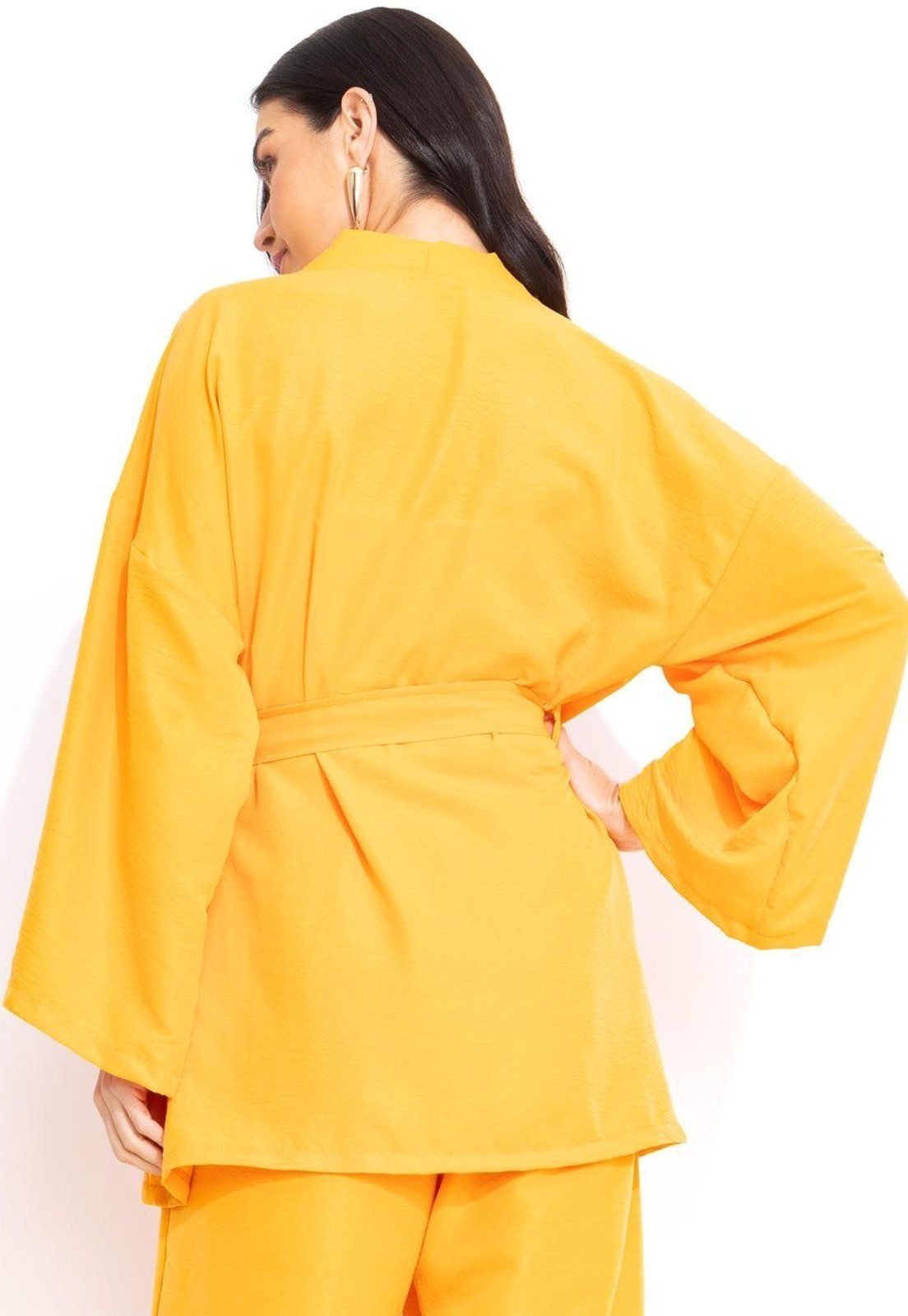 Vista 3 Kimono Em Crepe Plano laranja laranja