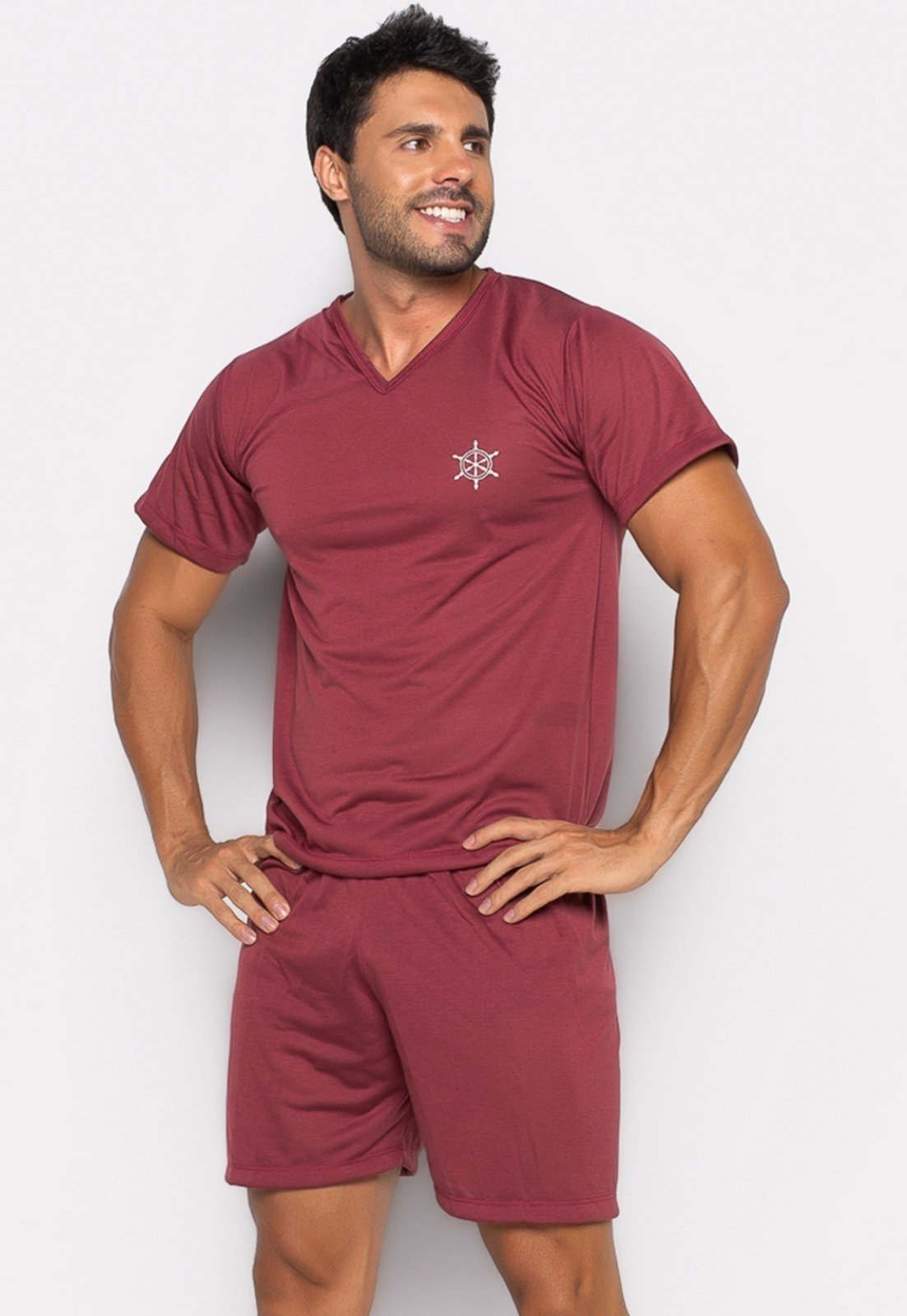 Pijama Bravaa Store Masculino Adulto Curto Verão Manga Curta E Short 008 Vinho