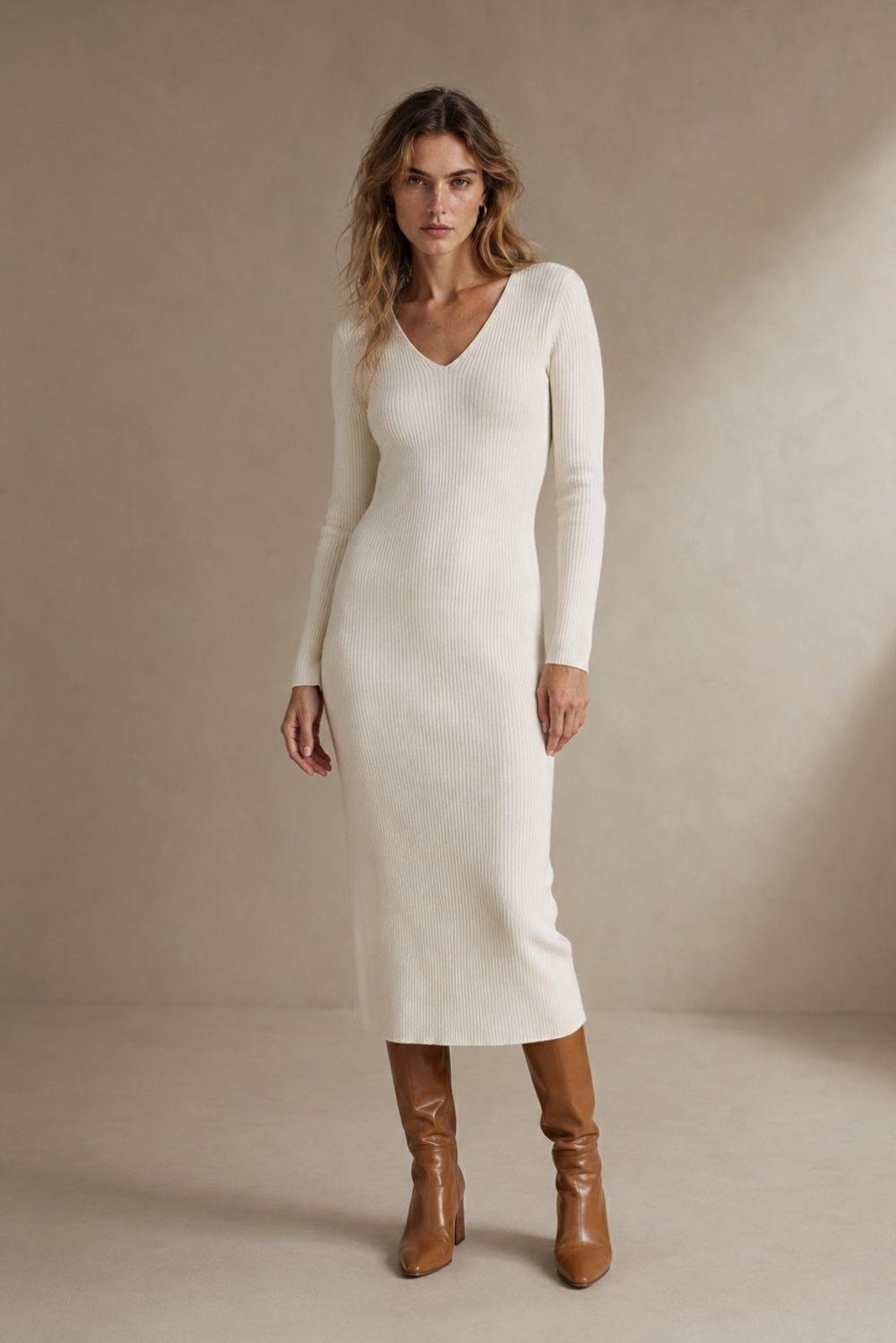 Vestido Midi Canelado Ritmi Studio Branco